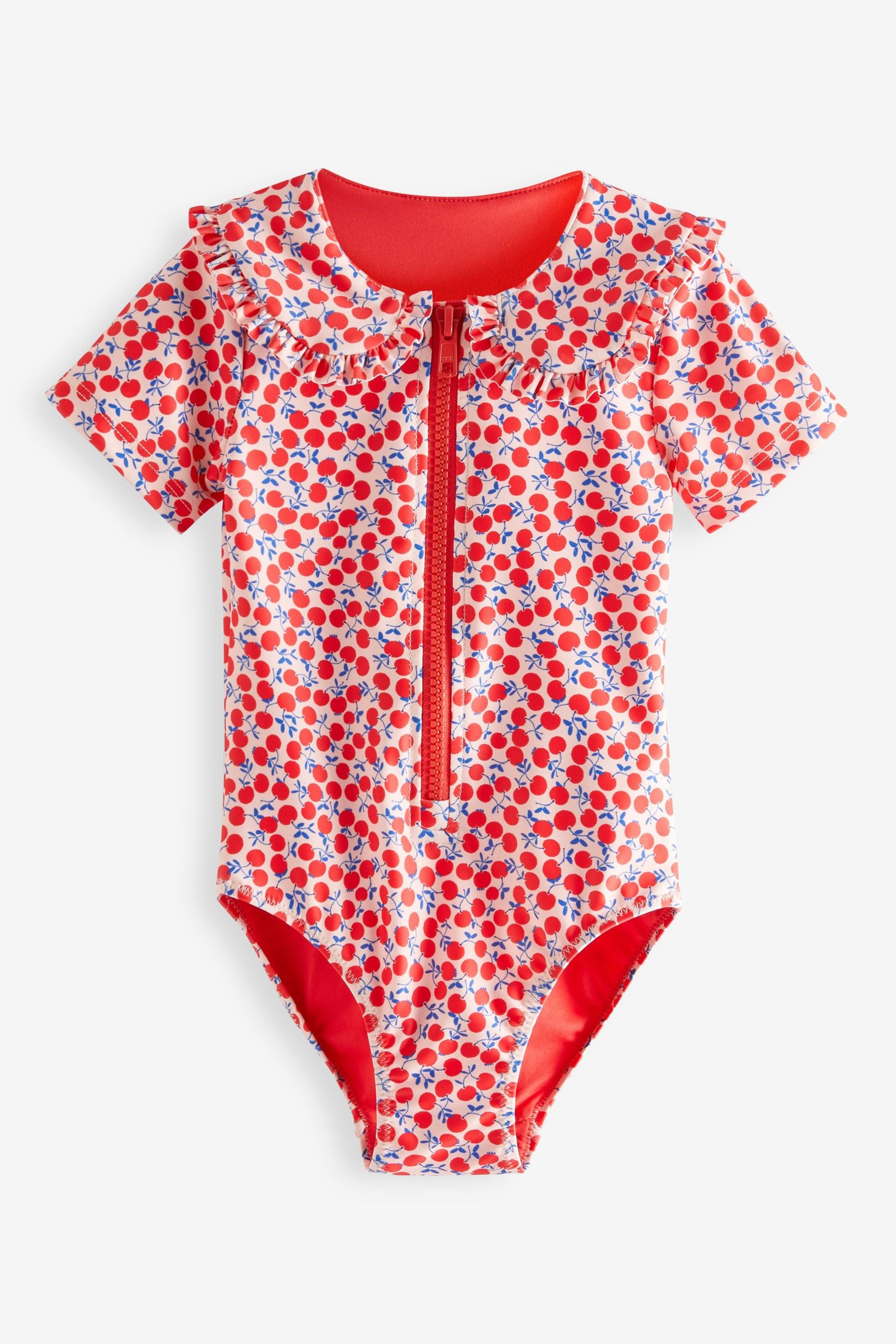 Red/White Collared Short Sleeve Swimsuit (3mths-7yrs)