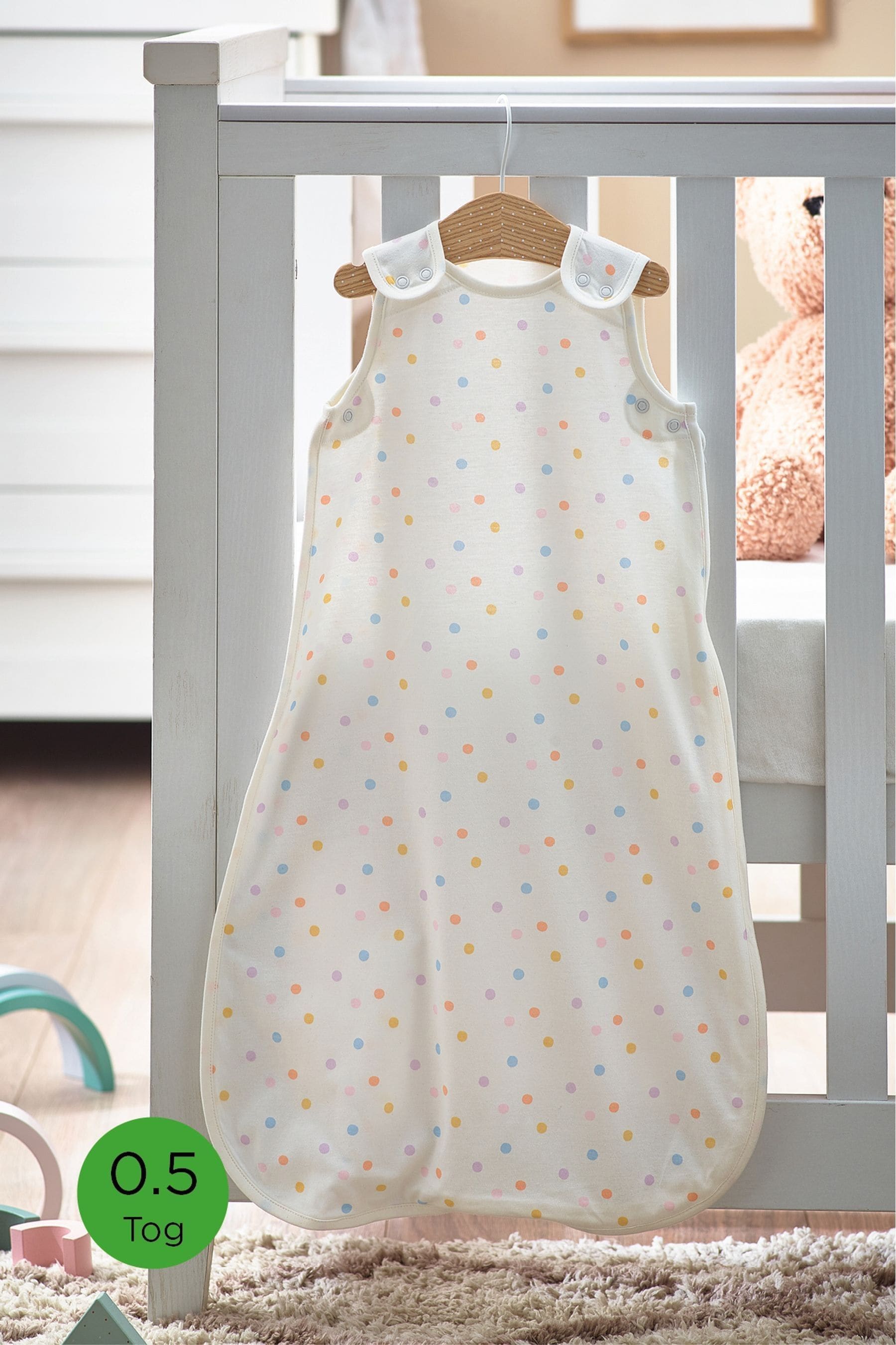 White Polka Dot Baby 100% Cotton 0.5 Tog Sleep Bag