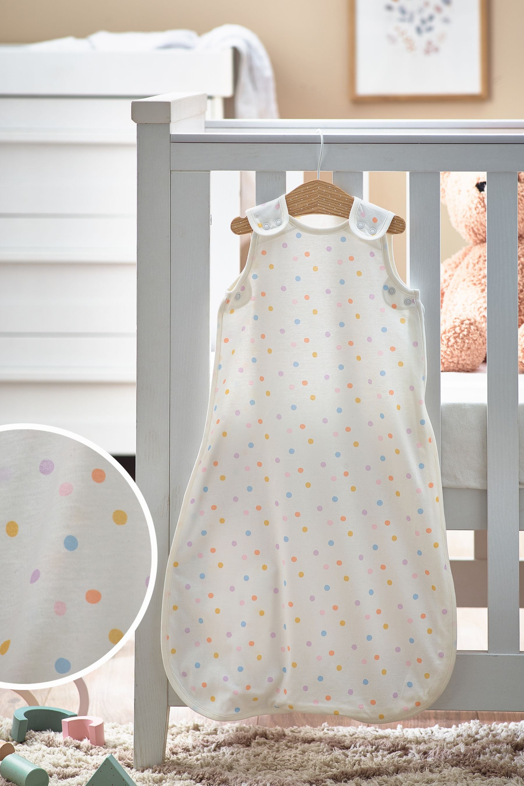 White Polka Dot Baby 100% Cotton 0.5 Tog Sleep Bag