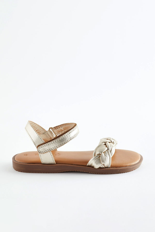 Gold Leather Plaited Sandals