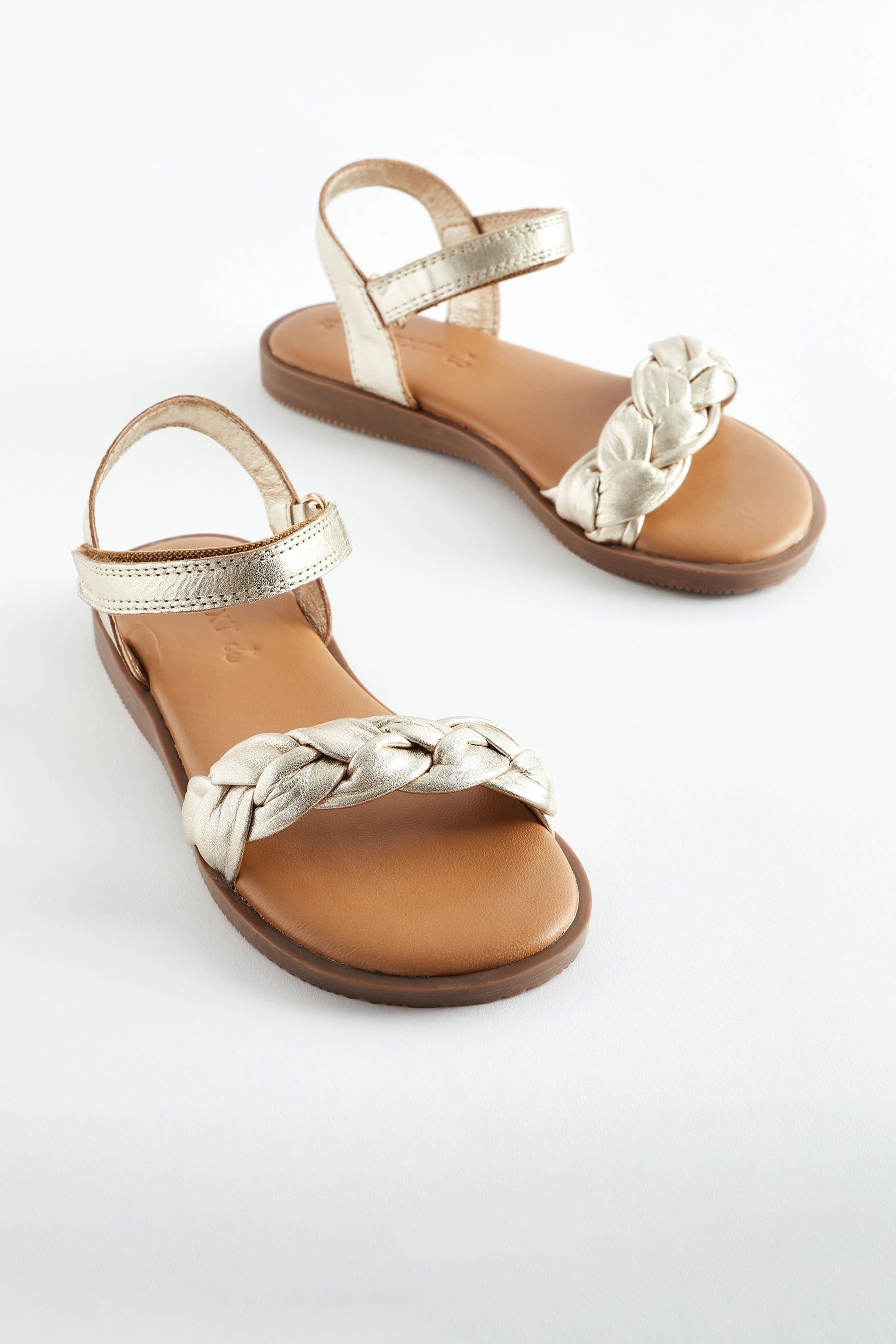 Gold Leather Plaited Sandals