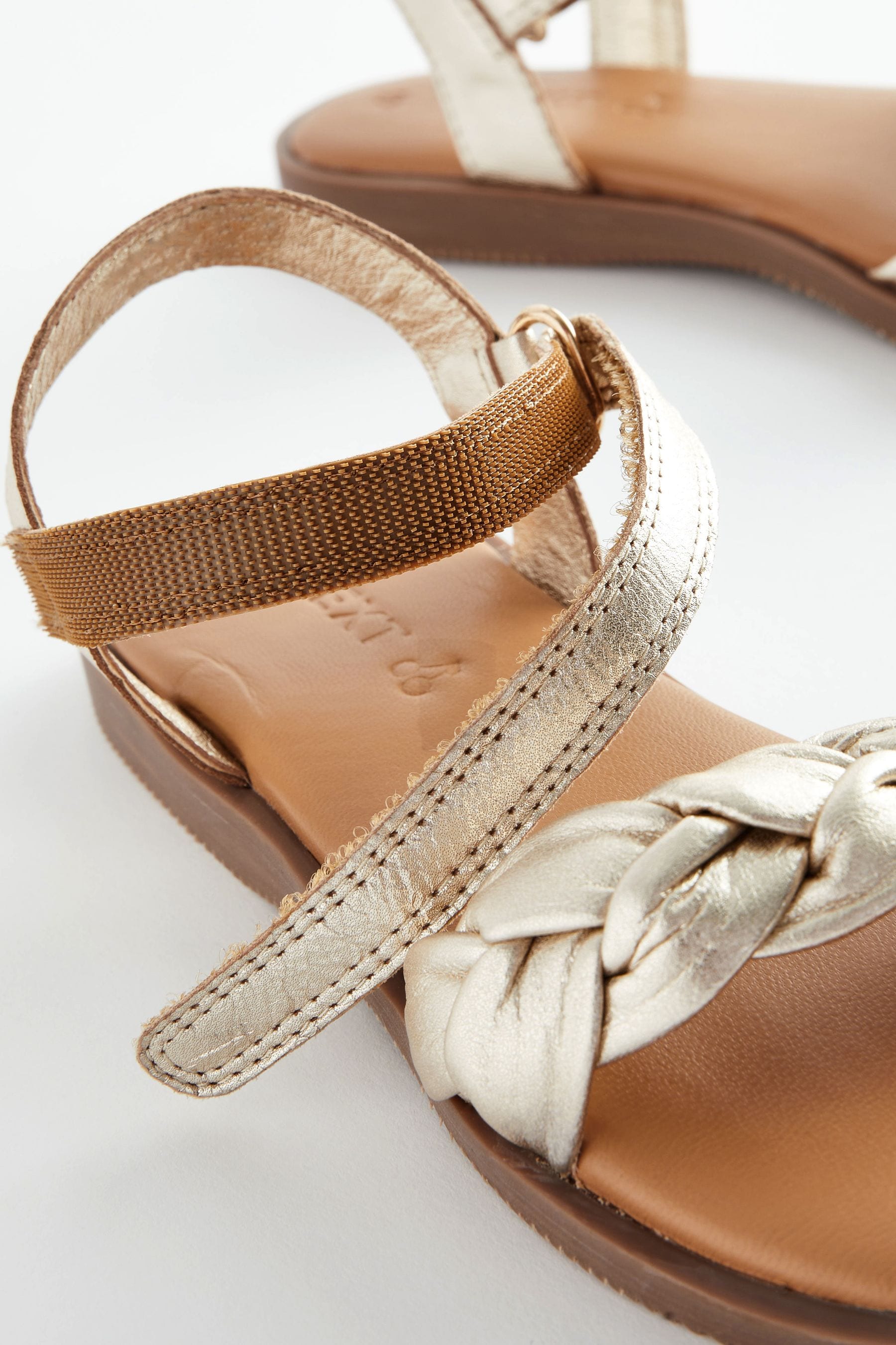 Gold Leather Plaited Sandals