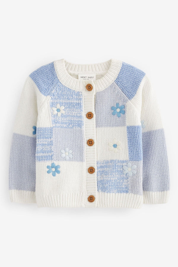 Blue Floral Supersoft Chenille Embroidery Baby Cardigan (0mths-2yrs)