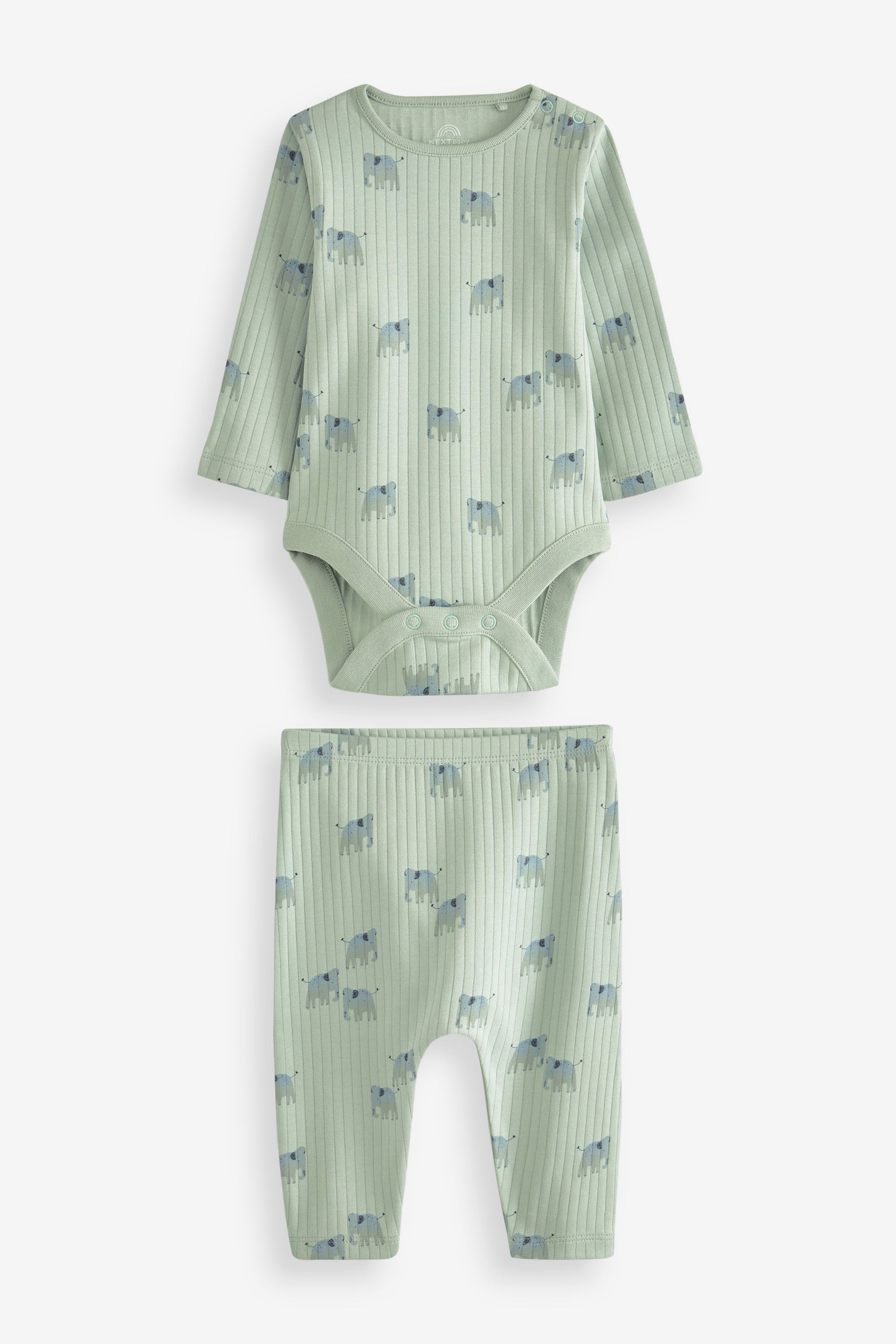 Mint Green/Navy Blue/Rust Brown Character Baby Bodysuits And Leggings 6 Piece Set