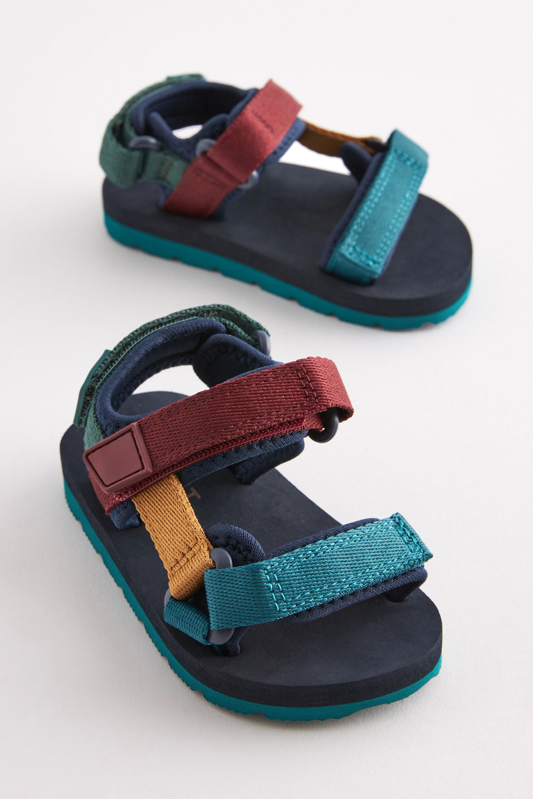 Muted Rainbow Colourblock Touch Fastening Adjustable Strap Tape Trekker Sandals