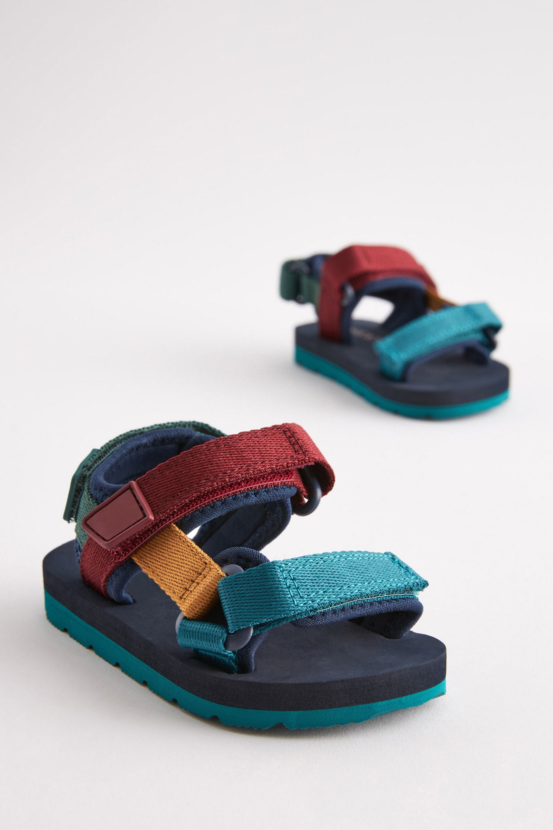 Muted Rainbow Colourblock Touch Fastening Adjustable Strap Tape Trekker Sandals