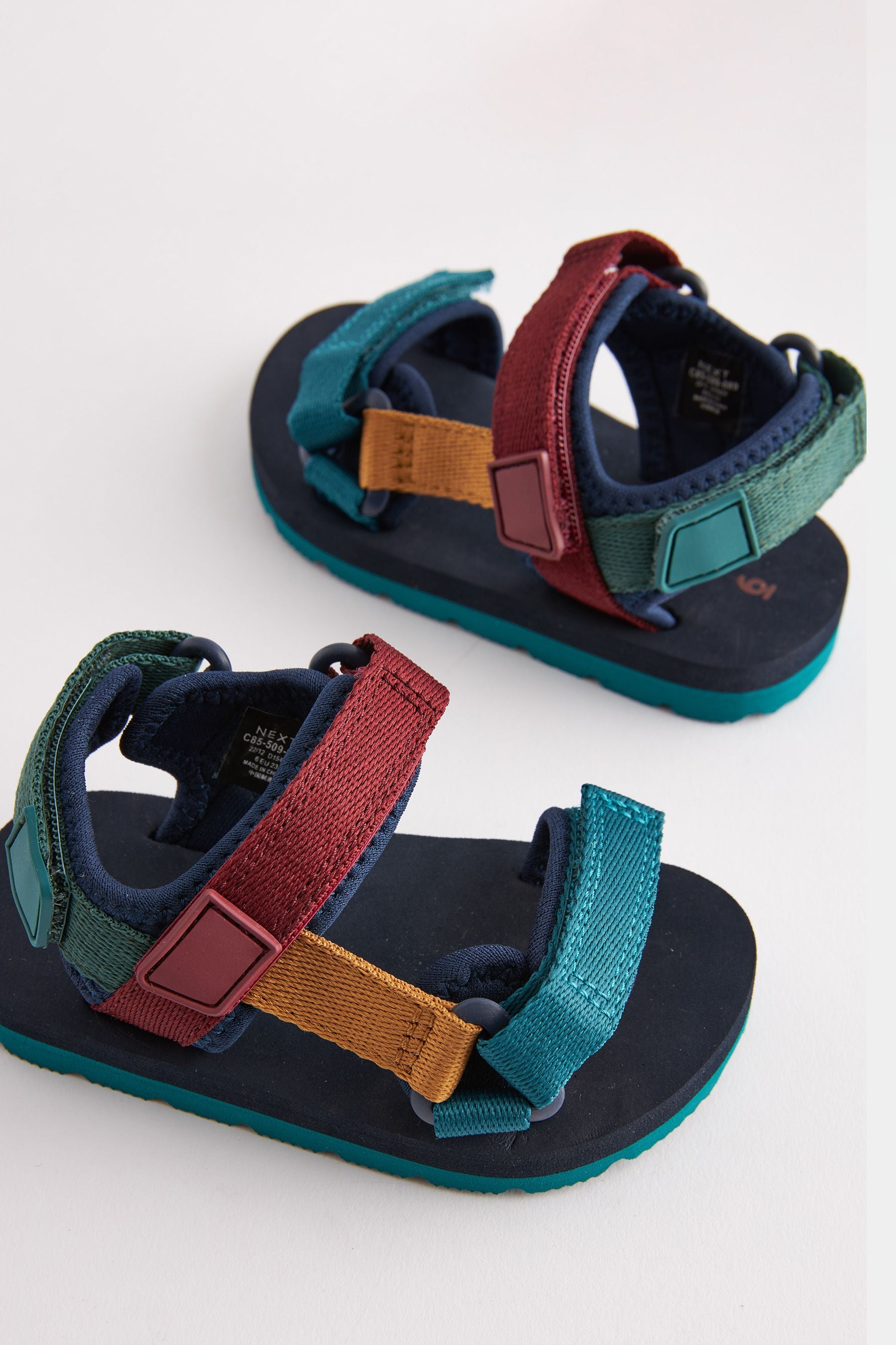 Muted Rainbow Colourblock Touch Fastening Adjustable Strap Tape Trekker Sandals