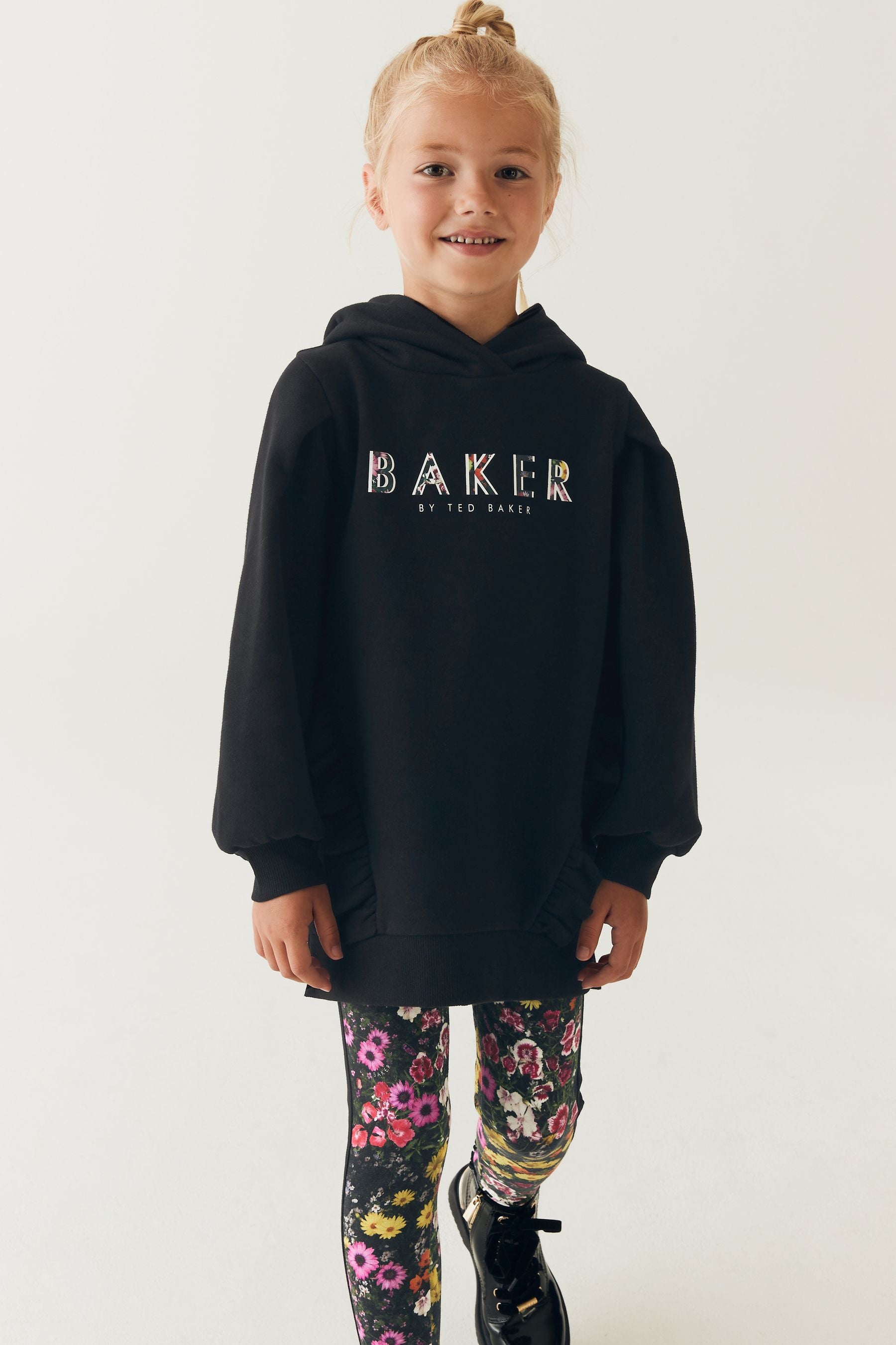 Black Baker by Ted Baker Floral Black Legging and Hoodie Set