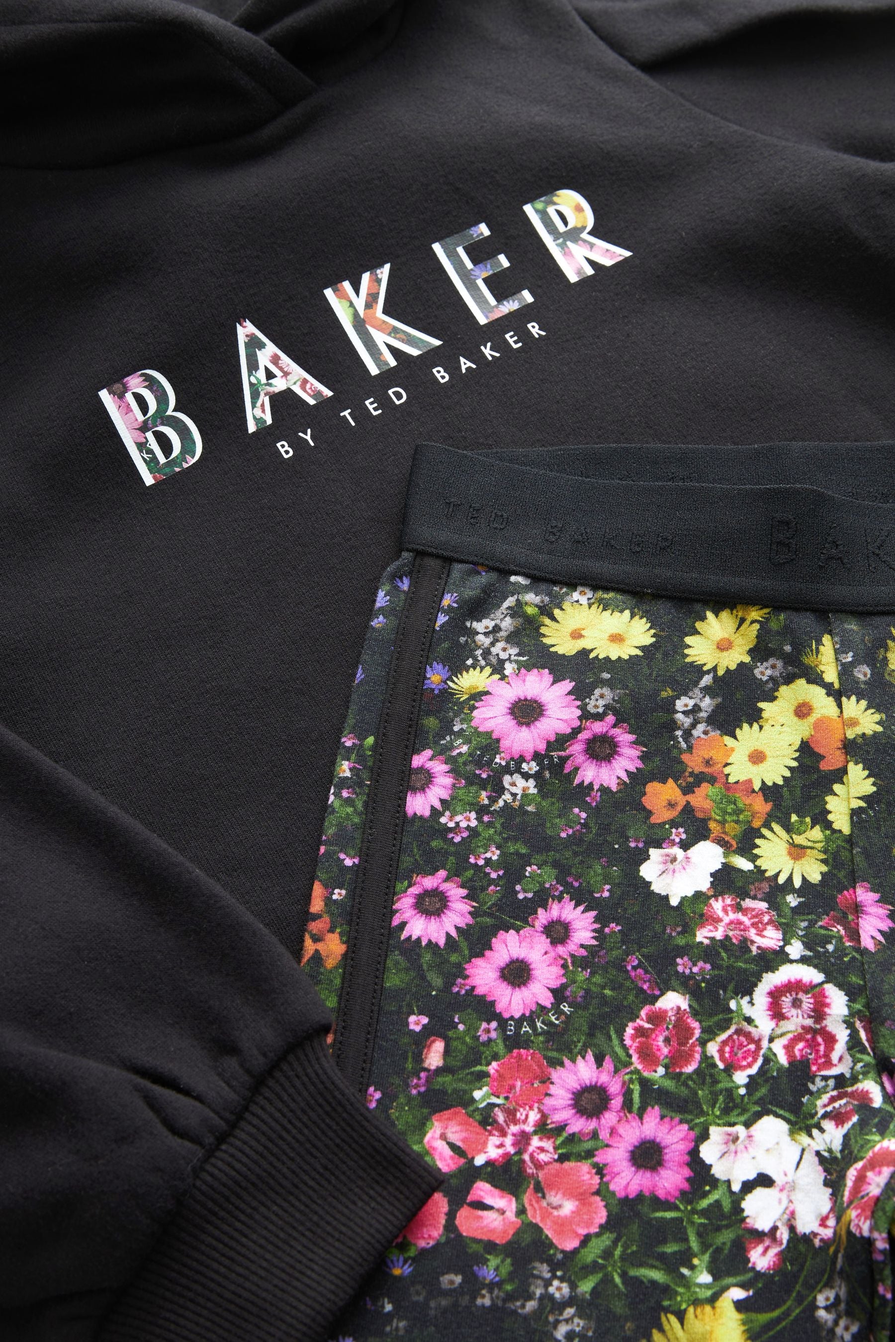 Black Baker by Ted Baker Floral Black Legging and Hoodie Set