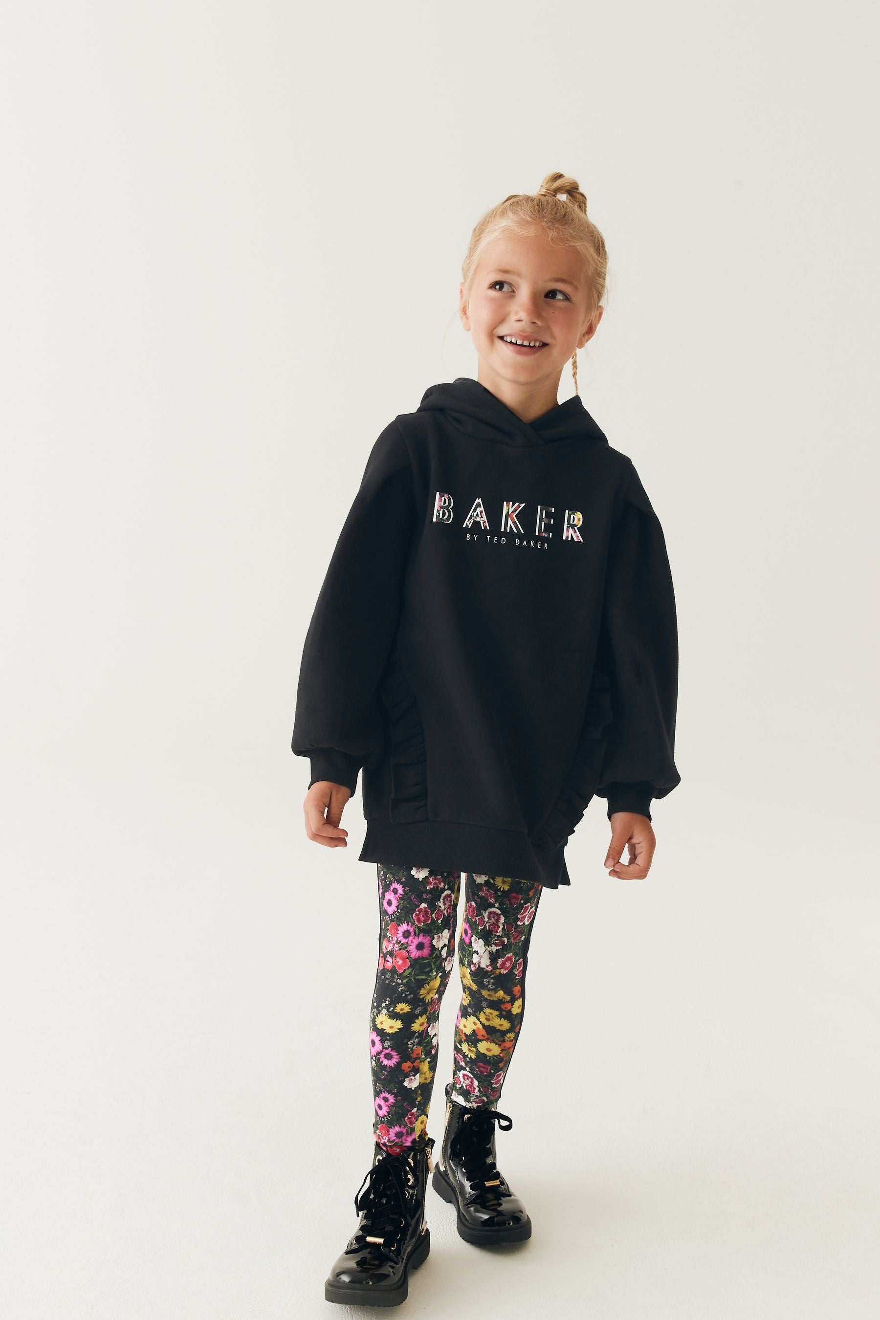 Black Baker by Ted Baker Floral Black Legging and Hoodie Set