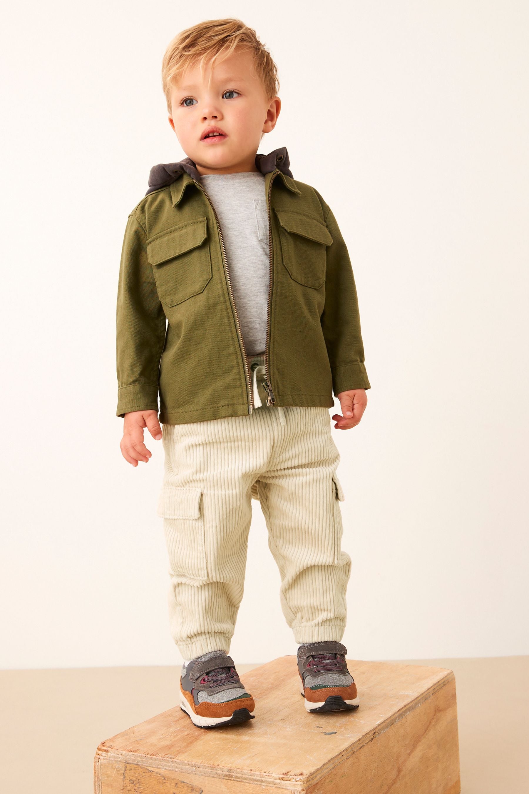 Ecru Cream Corduroy Cargo Trousers (3mths-7yrs)