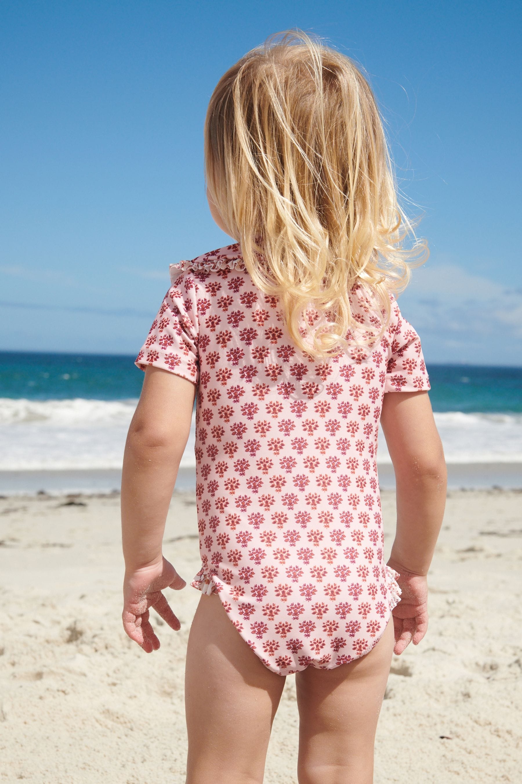 Pink Ditsy Collared Short Sleeve Swimsuit (3mths-7yrs)