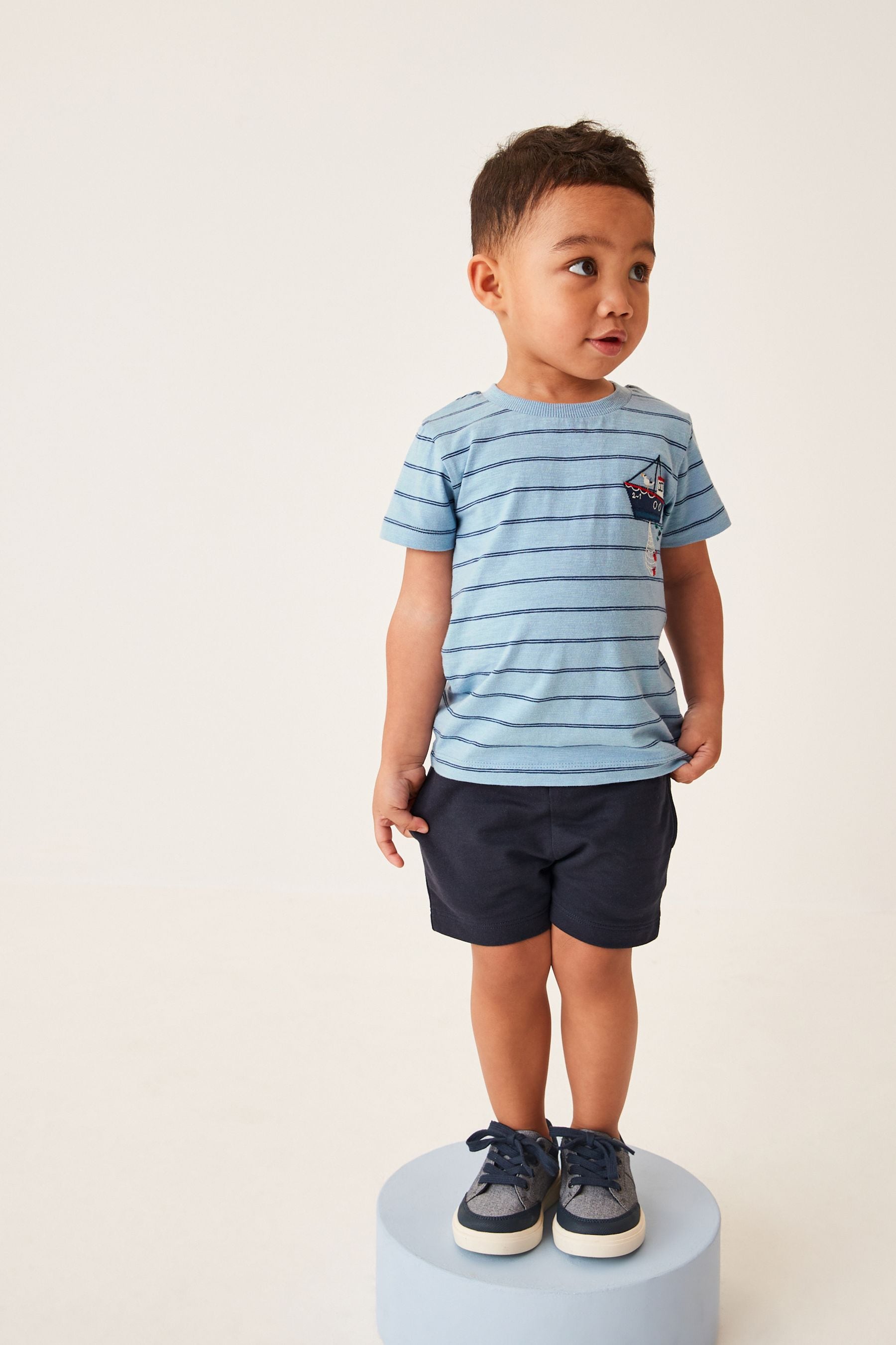 Blue Stripe Boat Short Sleeve T-Shirt And Shorts Set (3mths-7yrs)