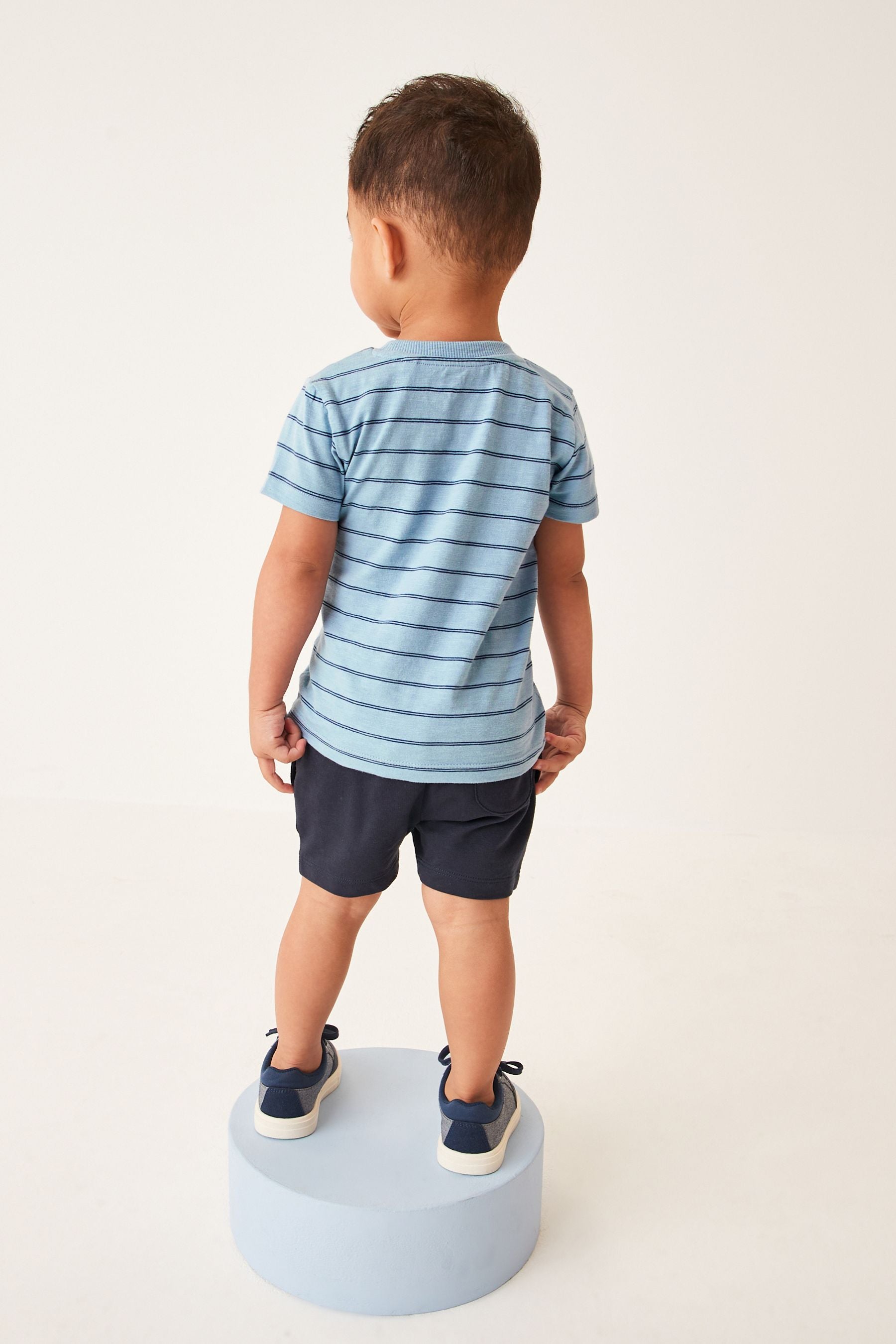 Blue Stripe Boat Short Sleeve T-Shirt And Shorts Set (3mths-7yrs)