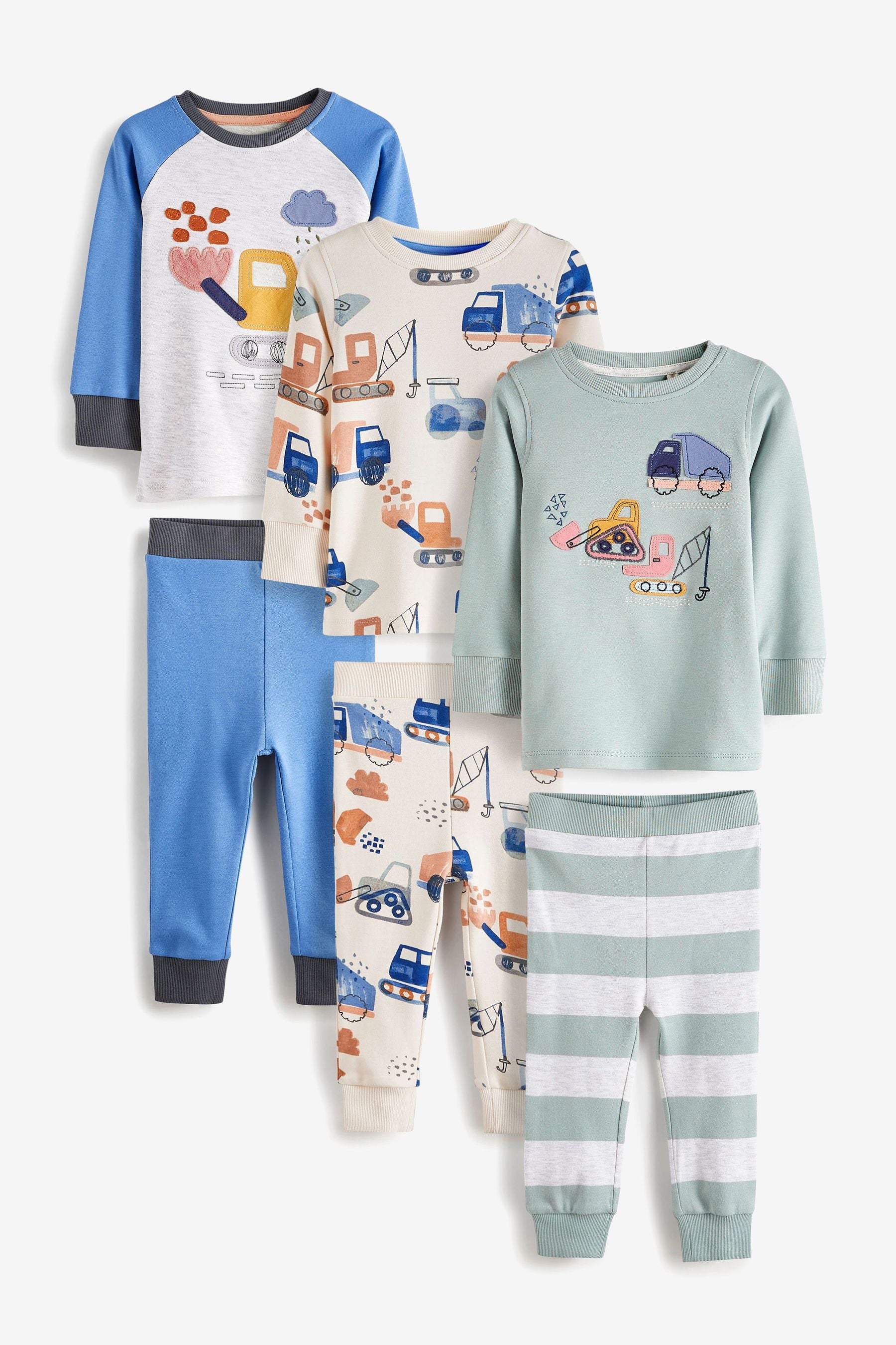 Blue/Grey Vehicles 3 Pack Snuggle Pyjamas (9mths-12yrs)