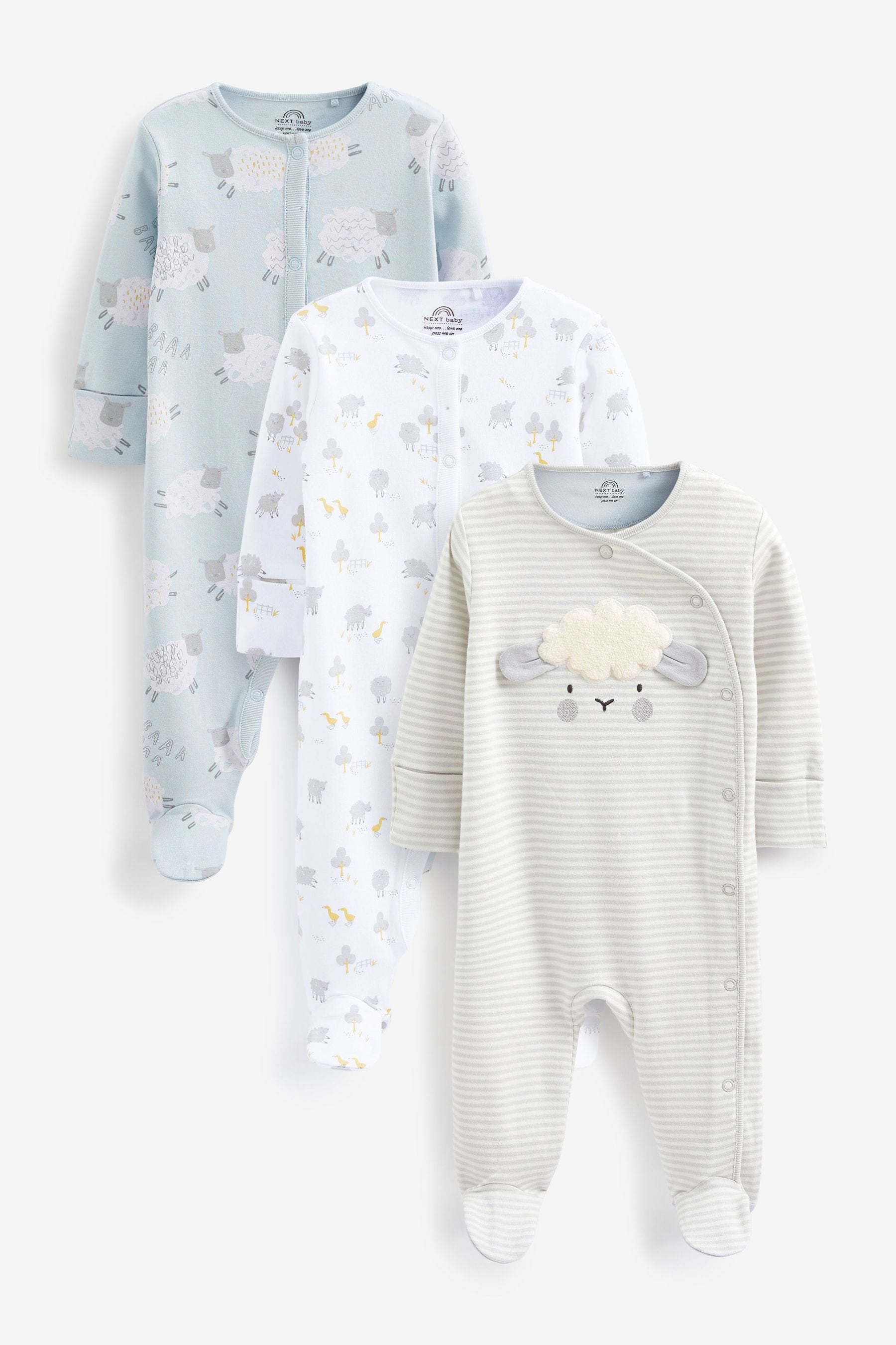 Grey Delicate Baby Sleepsuits 3 Pack (0mths-3yrs)