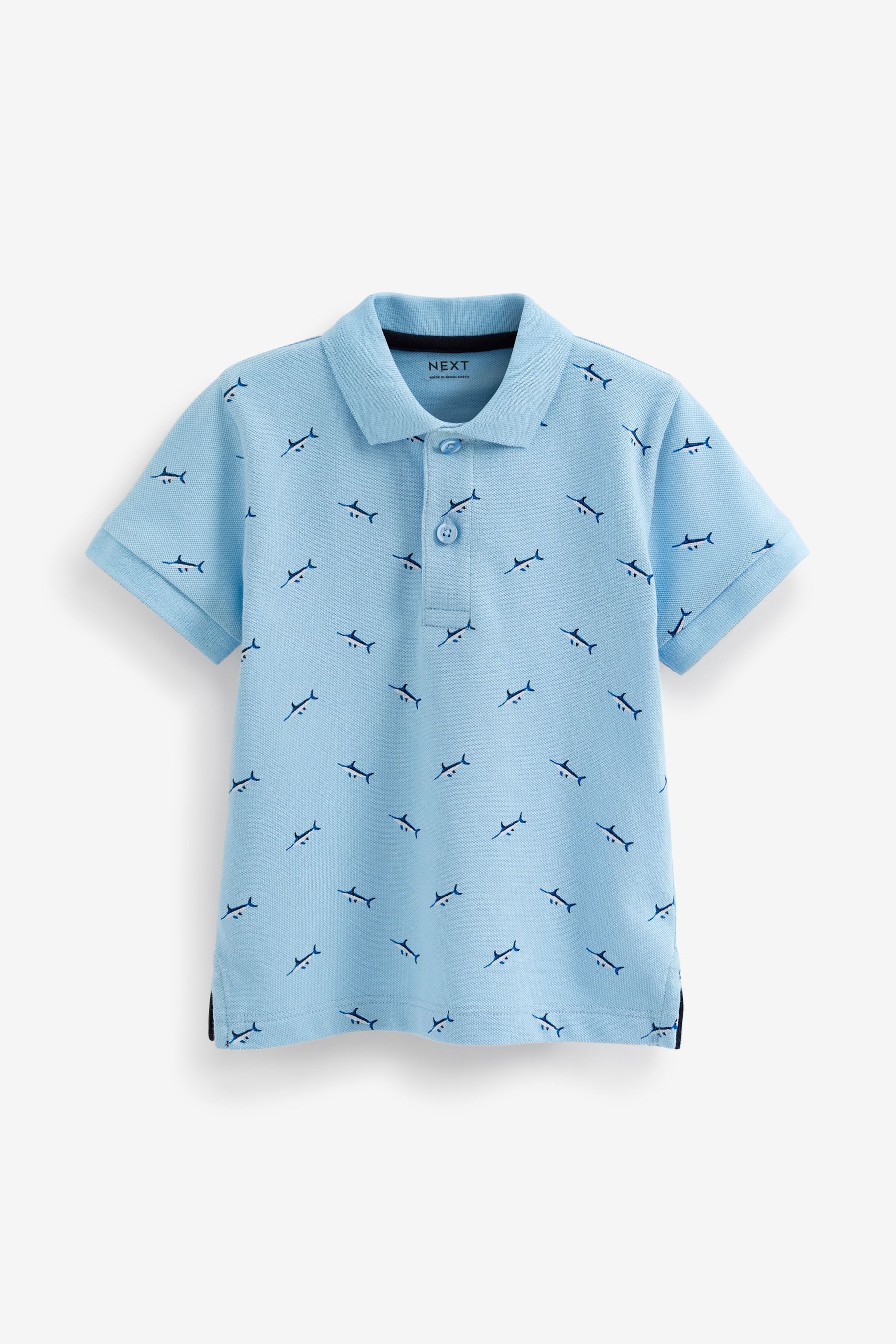 Blue Shark All Over Character Short Sleeves Polo (3mths-7yrs)