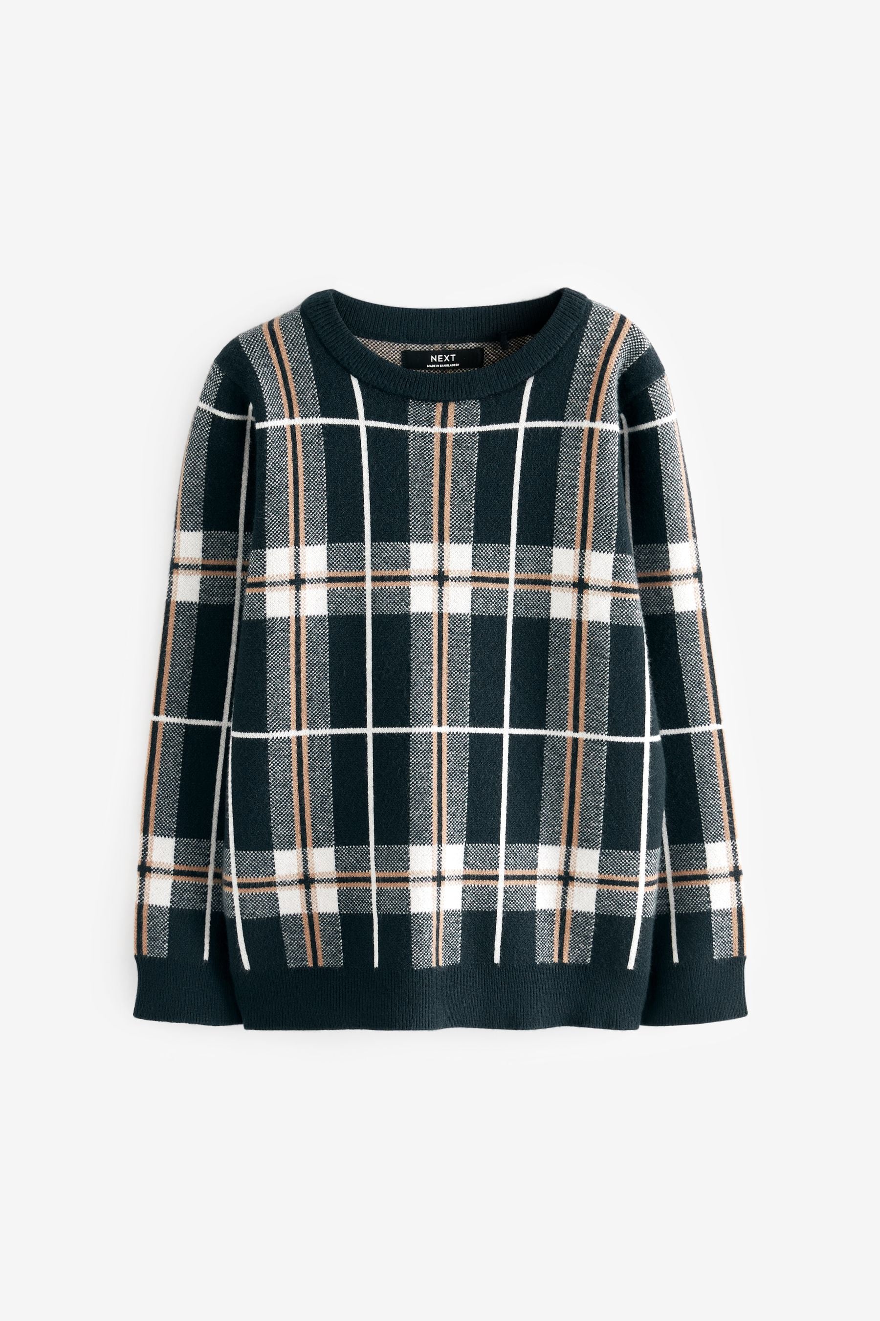 Navy Blue Check Crew Jumper (3-16yrs)