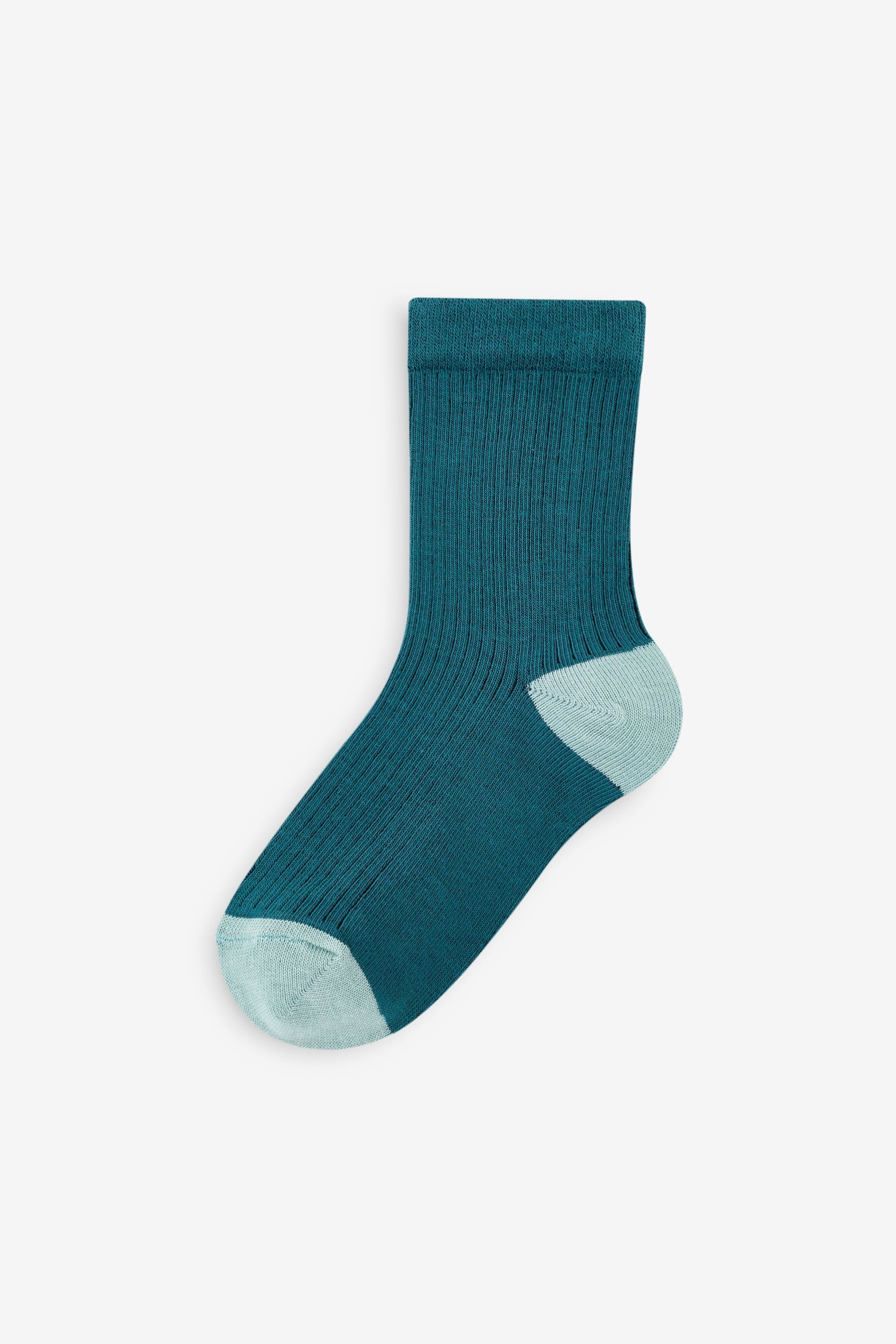 Blue/Teal Cotton Rich Fine Rib Socks 7 Pack