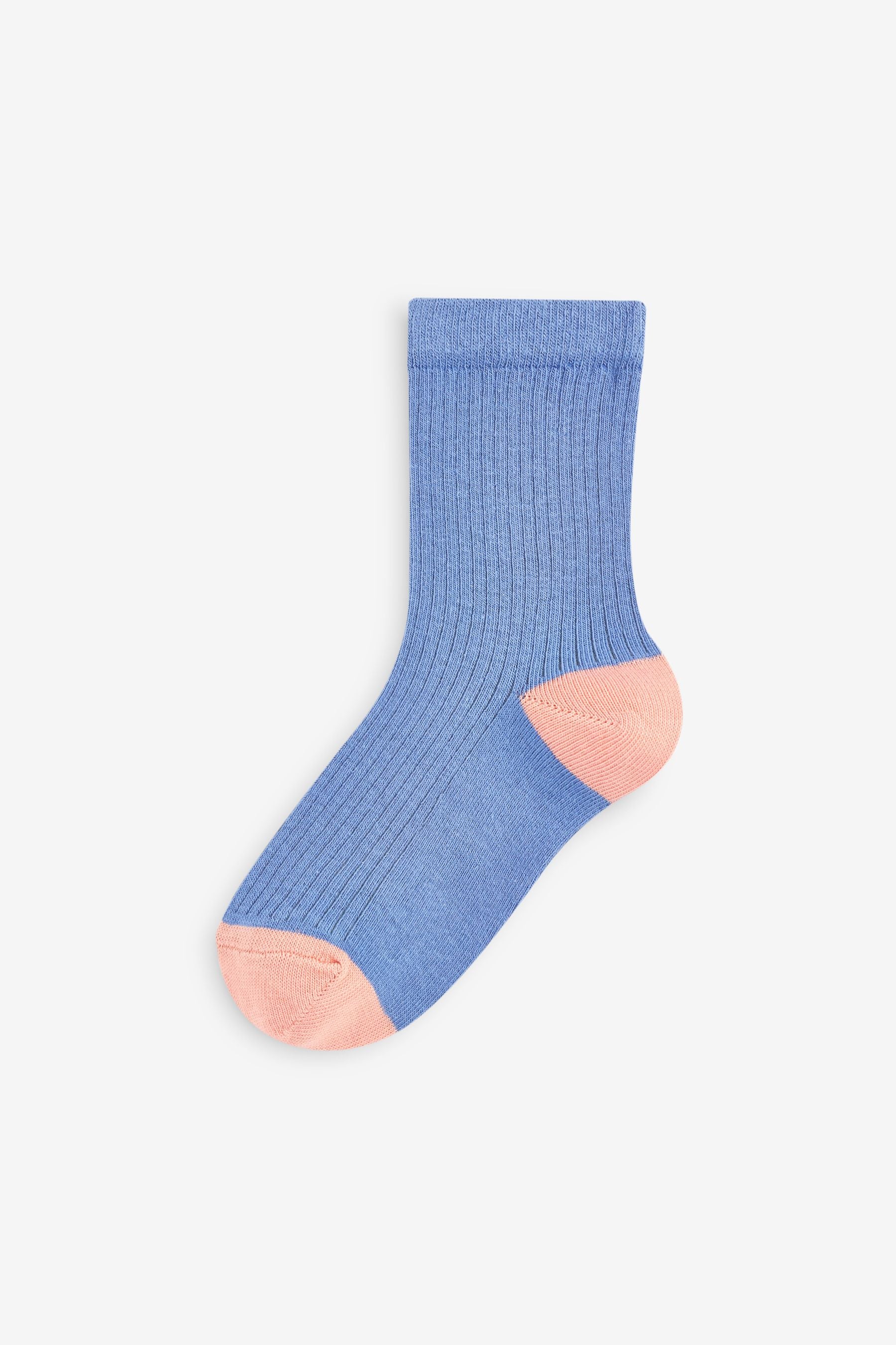 Blue/Teal Cotton Rich Fine Rib Socks 7 Pack