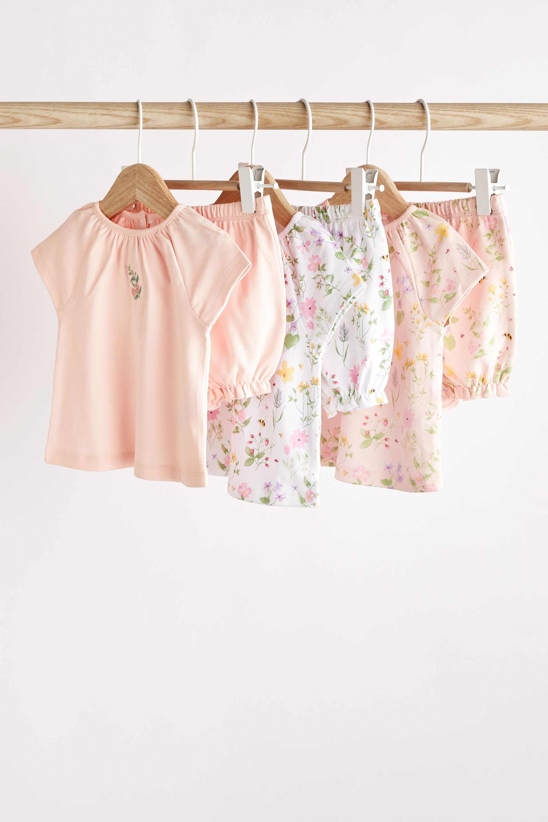 Pale Pink Floral 6 Piece Baby T-Shirts And Shorts Set