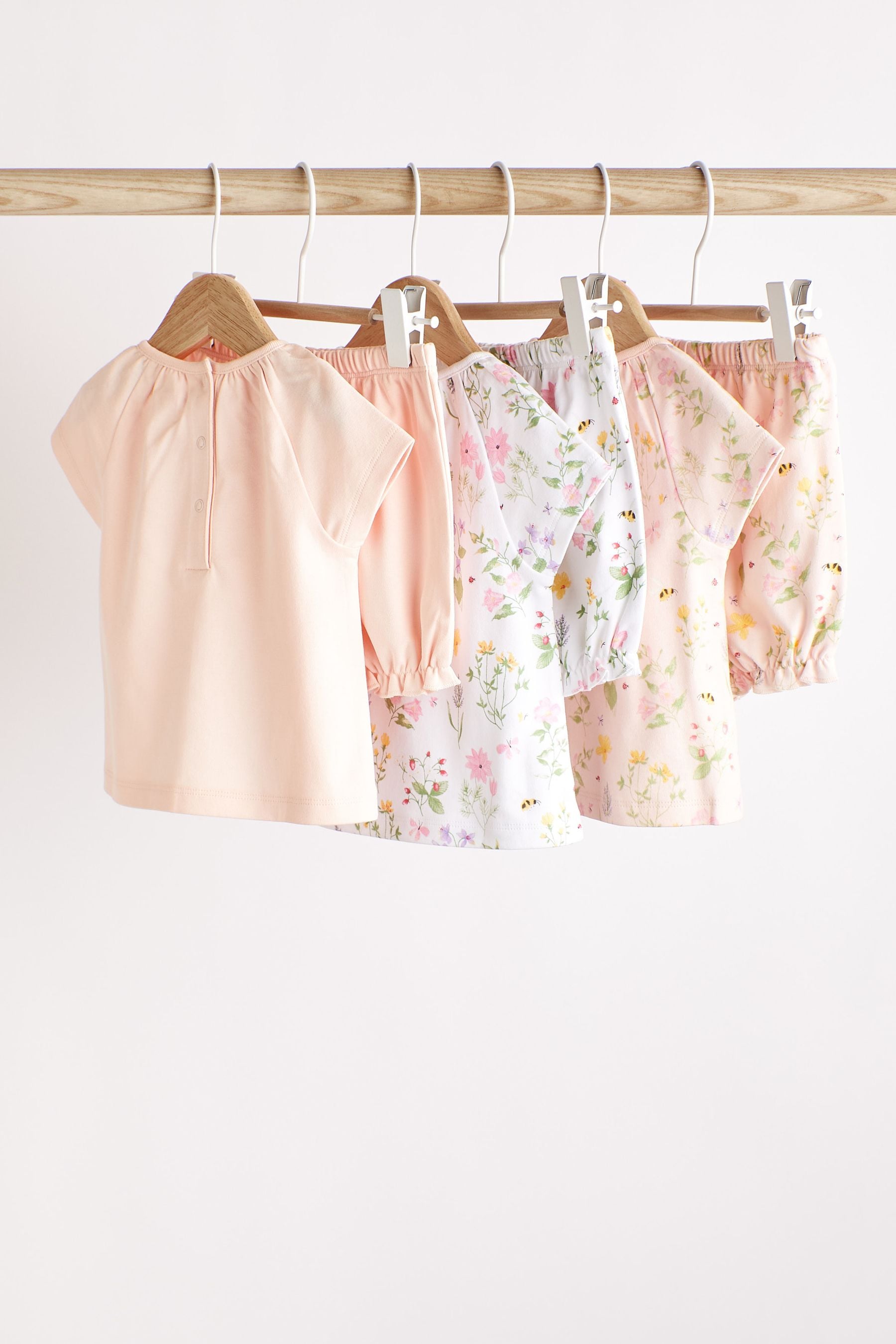 Pale Pink Floral 6 Piece Baby T-Shirts And Shorts Set