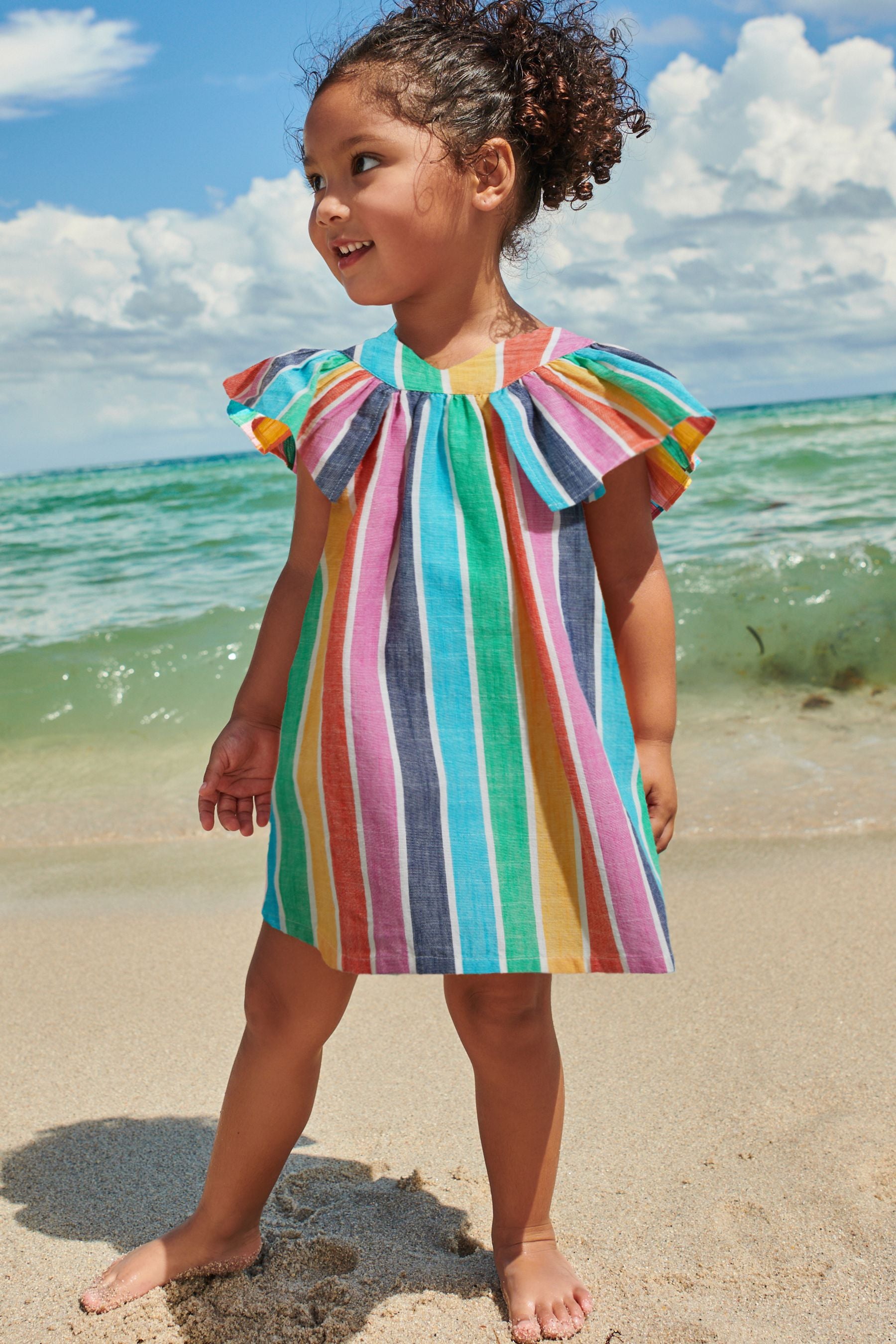 Rainbow Stripe Cotton Ruffle Dress (3mths-8yrs)