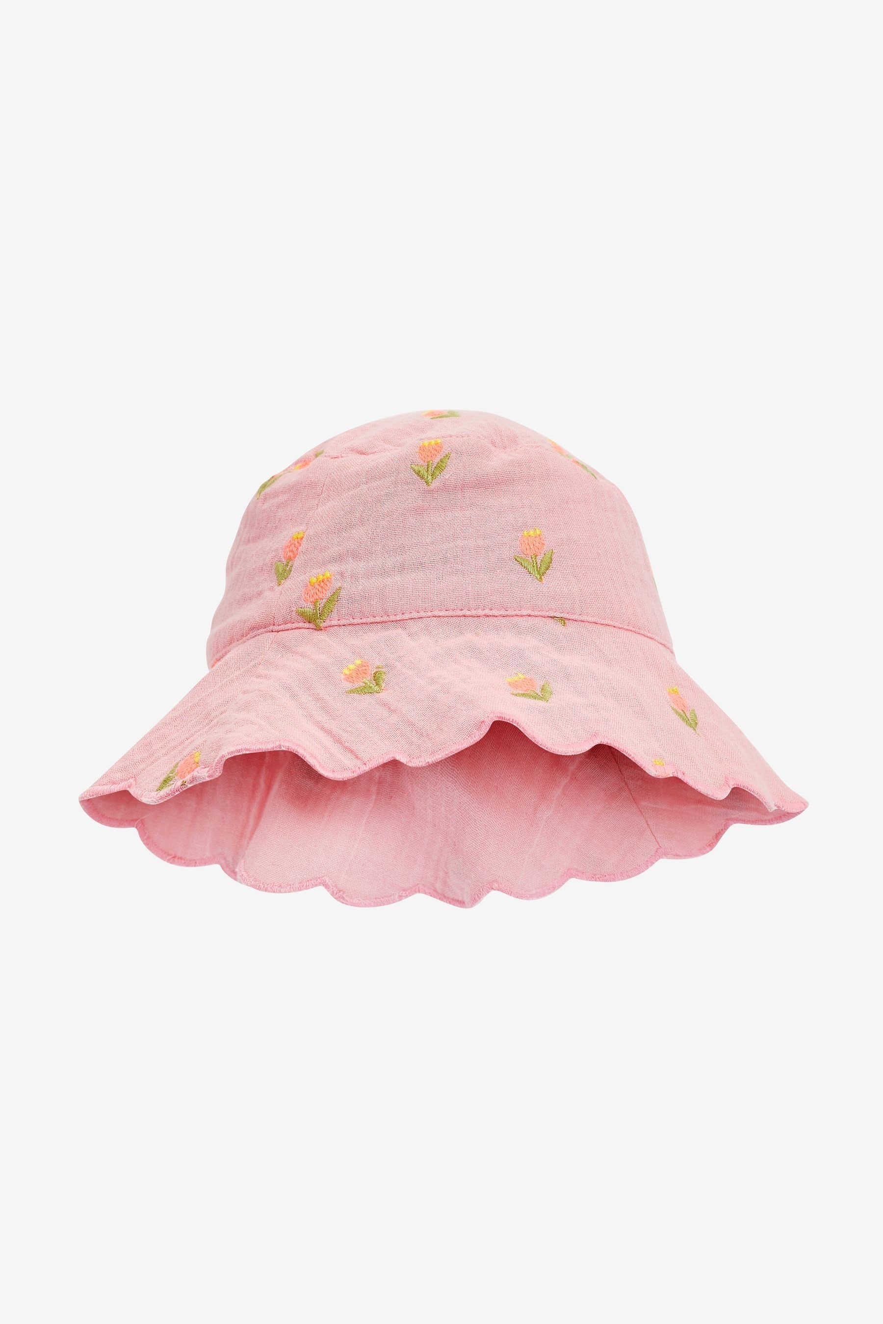 Pink Floral Embroidered Bucket Hat (3mths-13yrs)