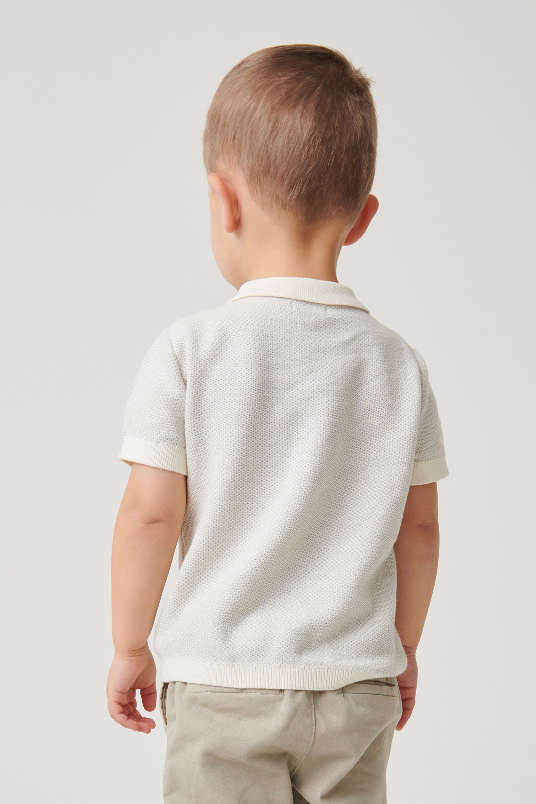 Ecru Cream Knitted Textured Short Sleeve Polo Shirt (3mths-7yrs)