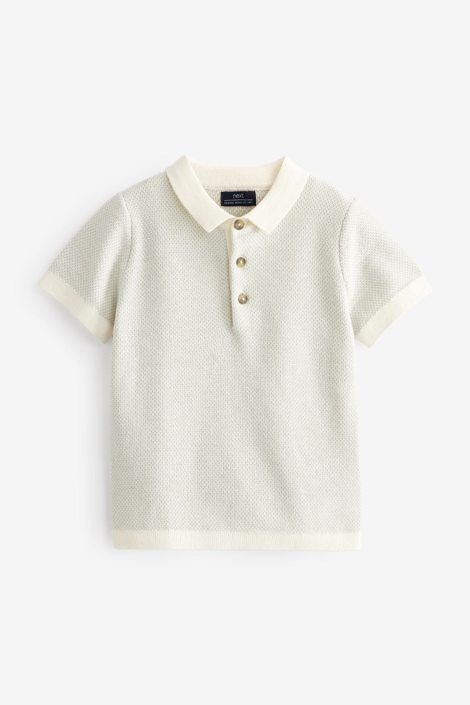 Ecru Cream Knitted Textured Short Sleeve Polo Shirt (3mths-7yrs)