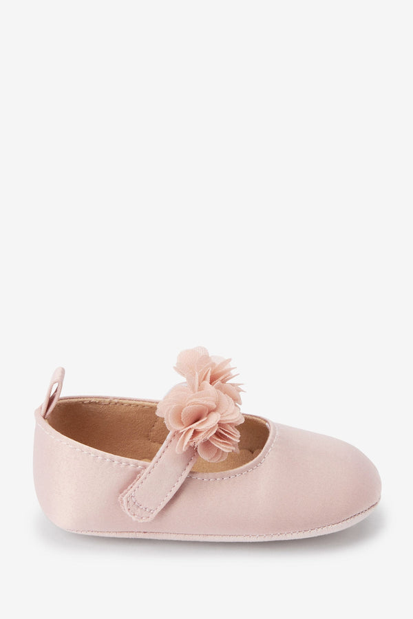 Pink Satin Bridesmaid Collection Corsage Baby Shoes (0-18mths)