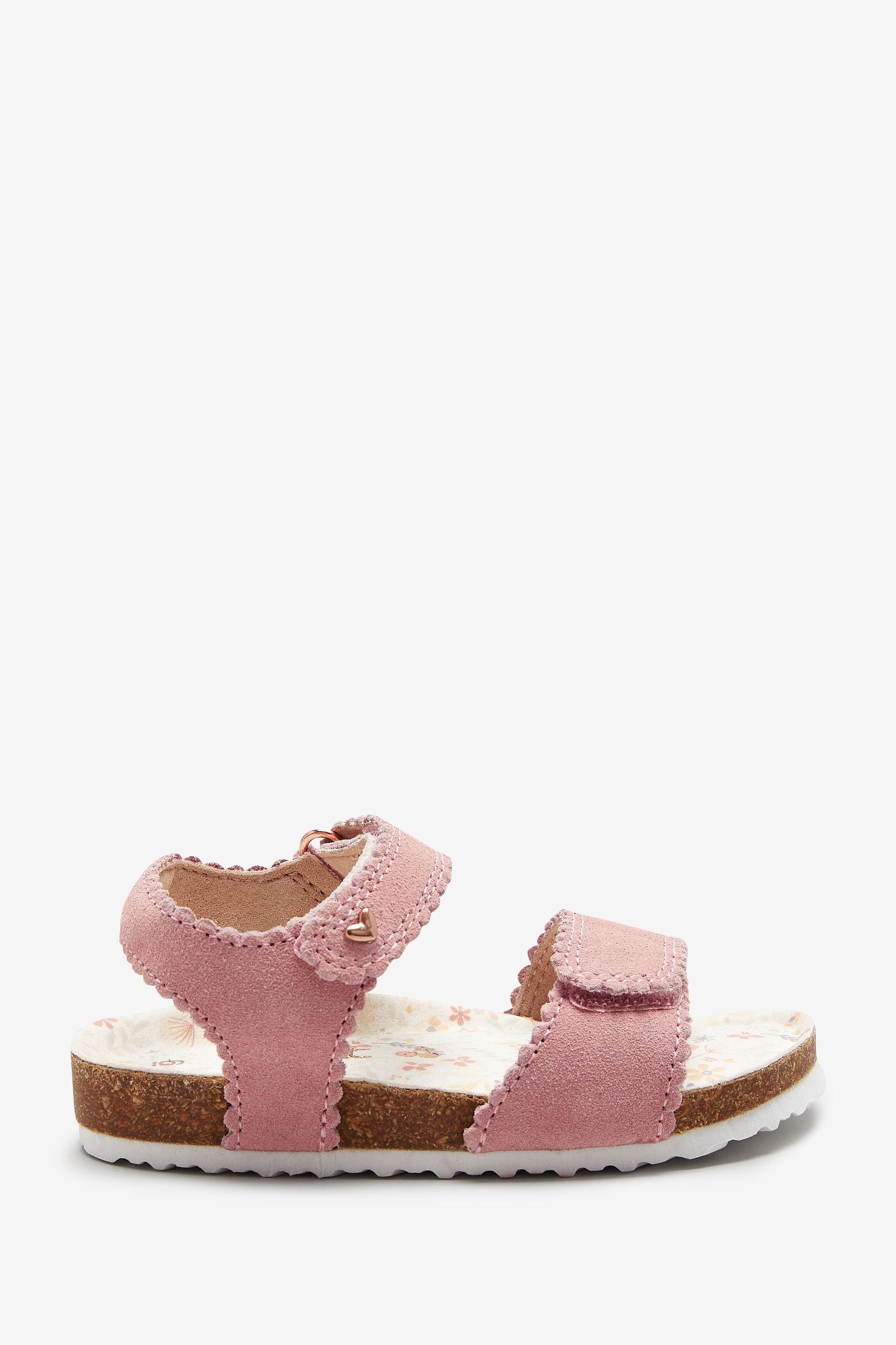 Pink Leather Scallop Corkbed Sandals