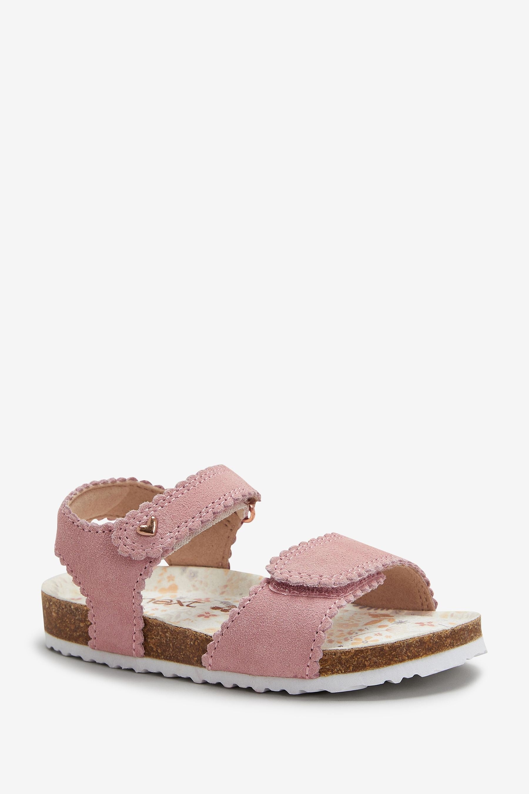 Pink Leather Scallop Corkbed Sandals