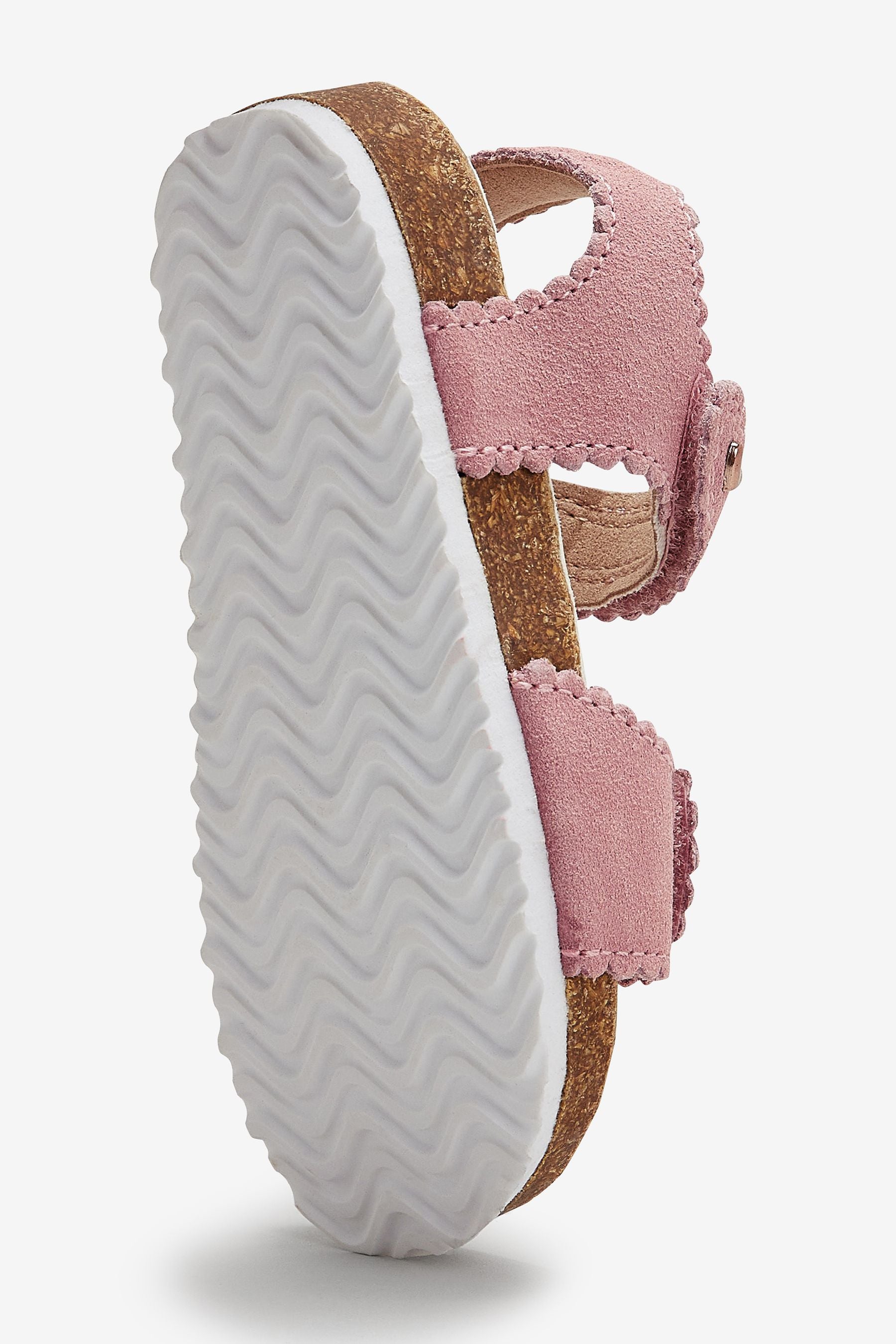 Pink Leather Scallop Corkbed Sandals