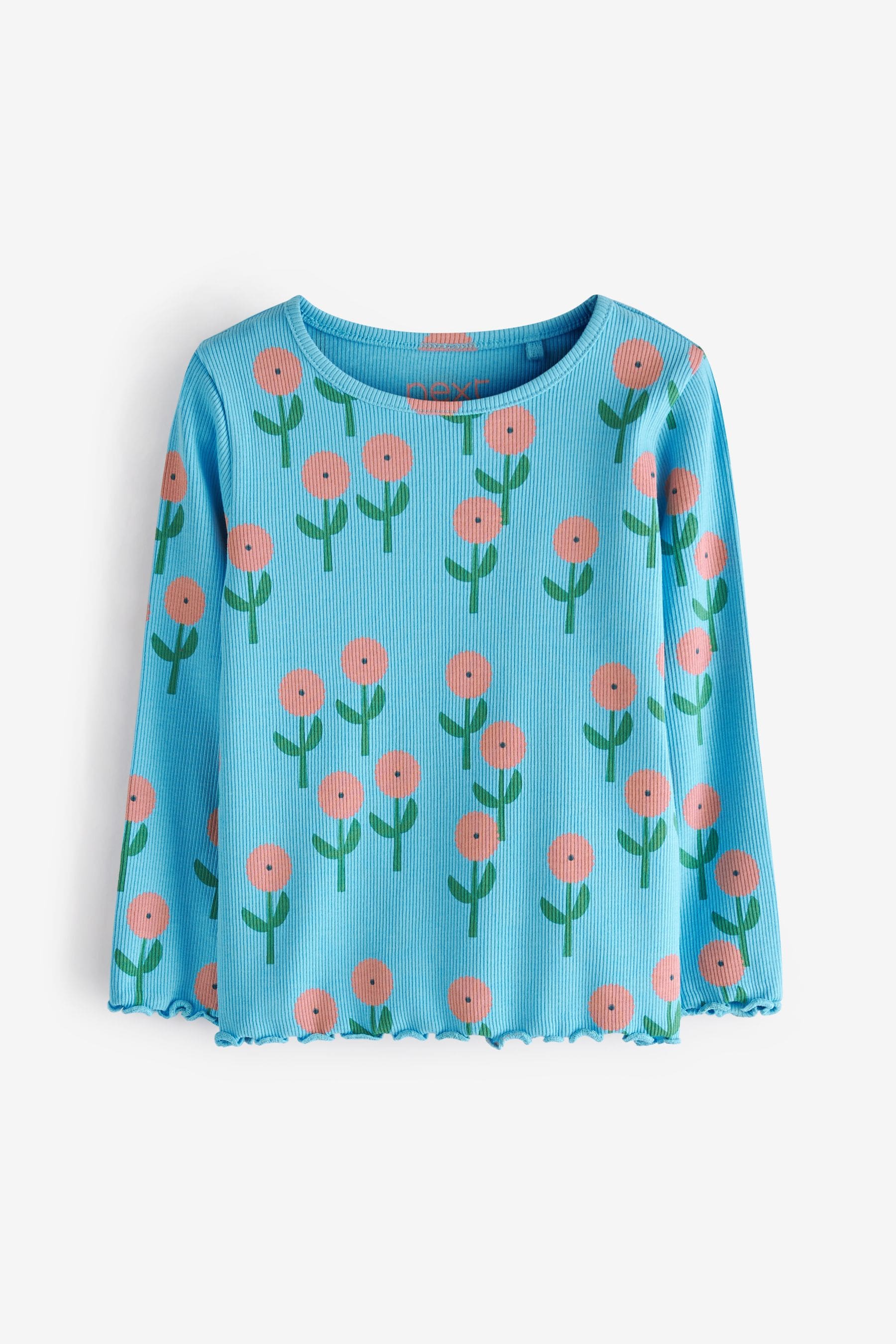 Blue Geo Floral Long Sleeve Rib T-Shirt (3mths-7yrs)