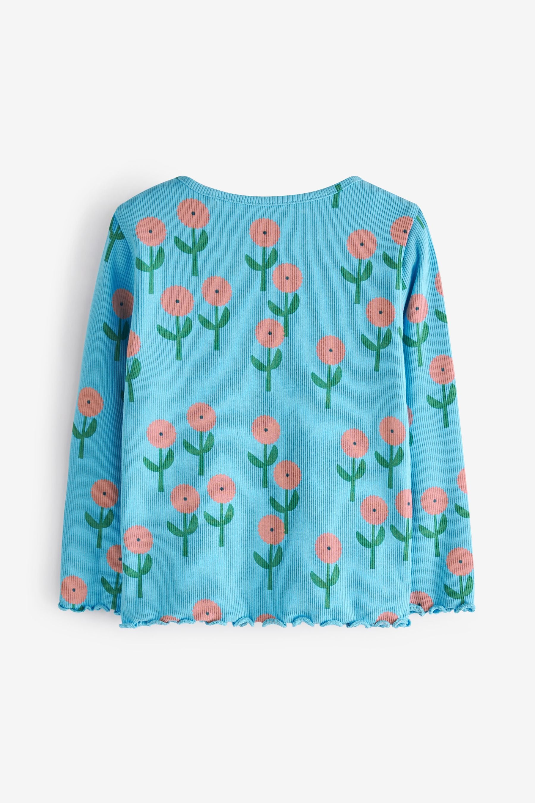 Blue Geo Floral Long Sleeve Rib T-Shirt (3mths-7yrs)