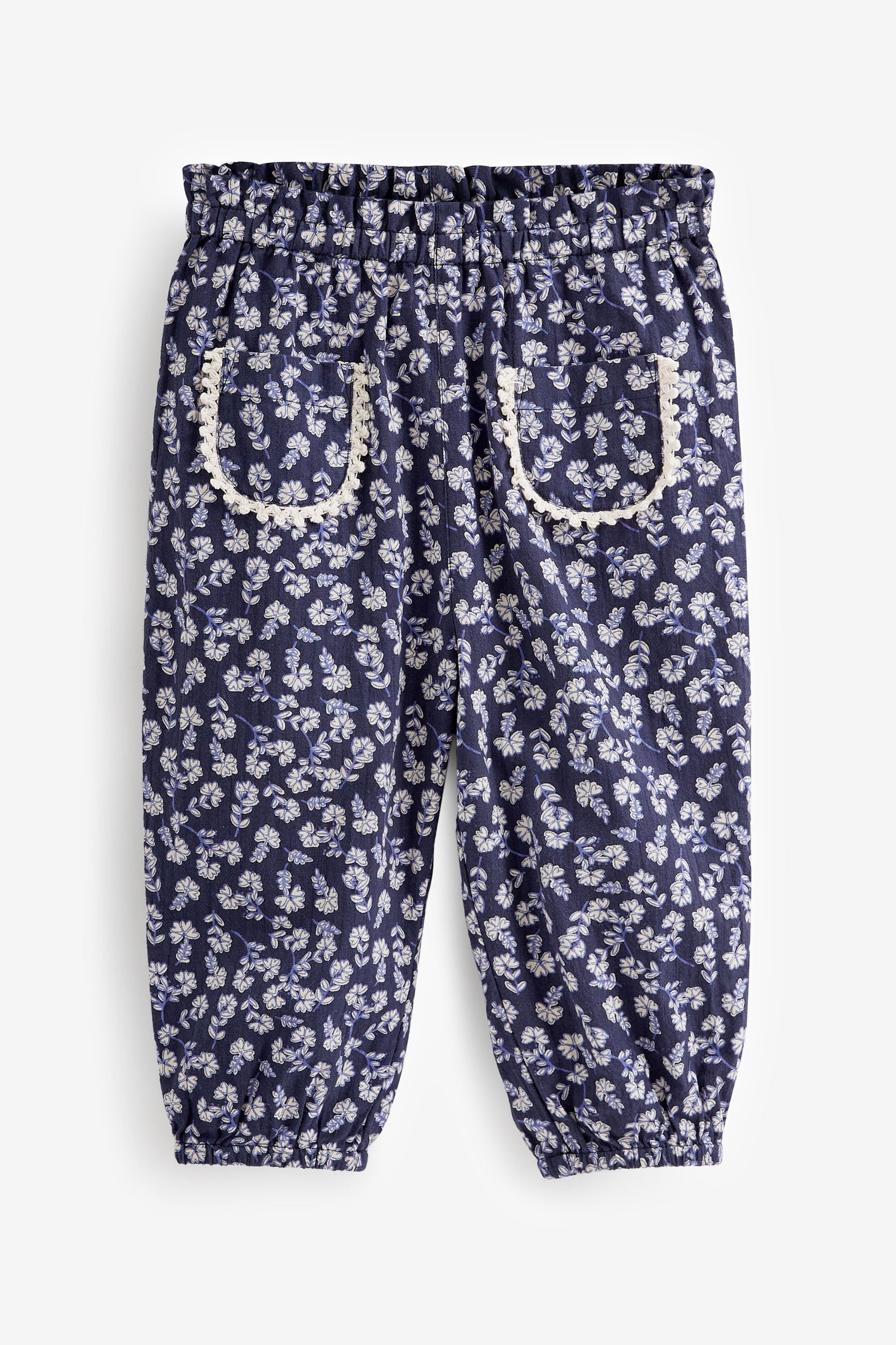 Navy Blue Floral Textured Soft Touch Trousers (3mths-7yrs)