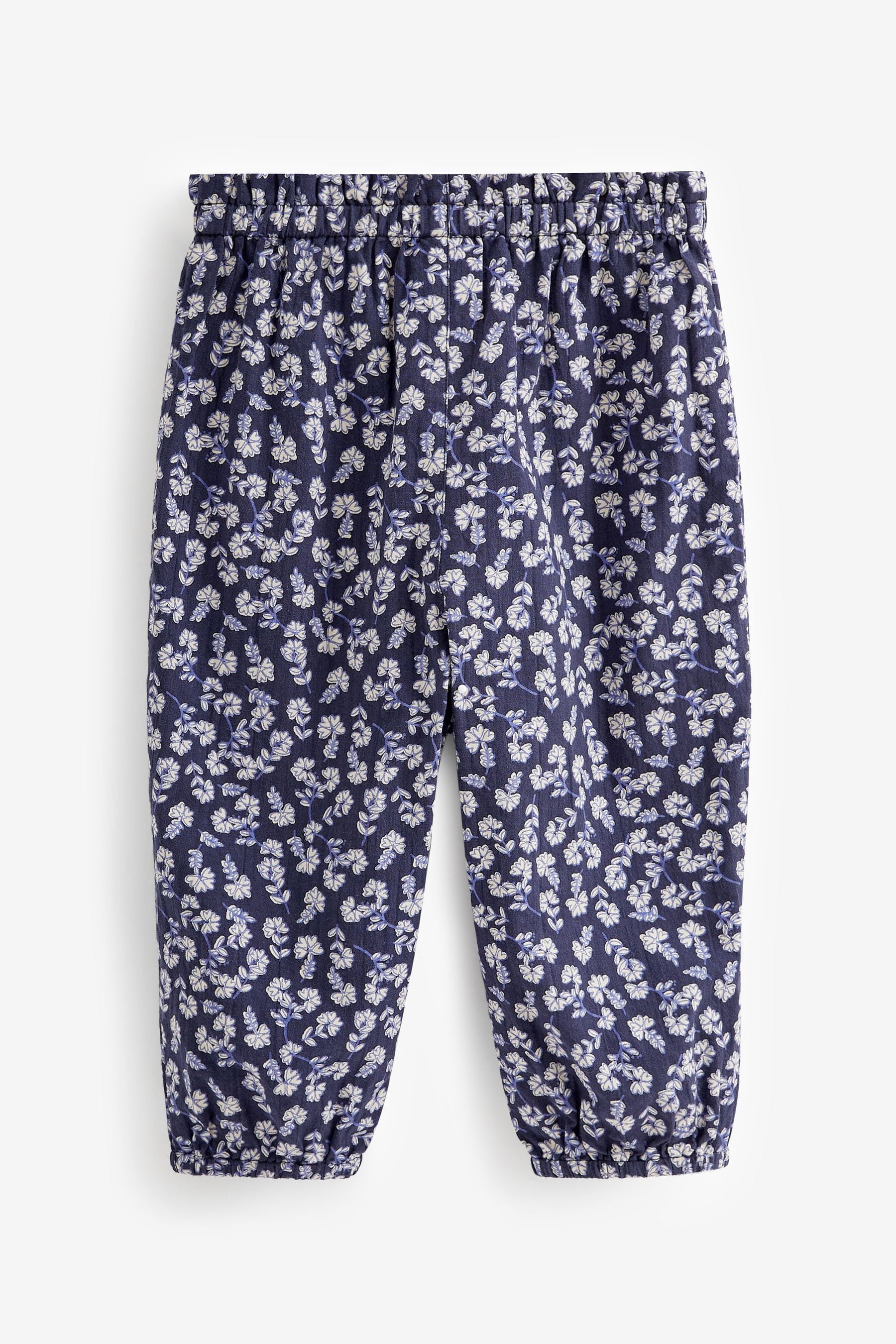 Navy Blue Floral Textured Soft Touch Trousers (3mths-7yrs)