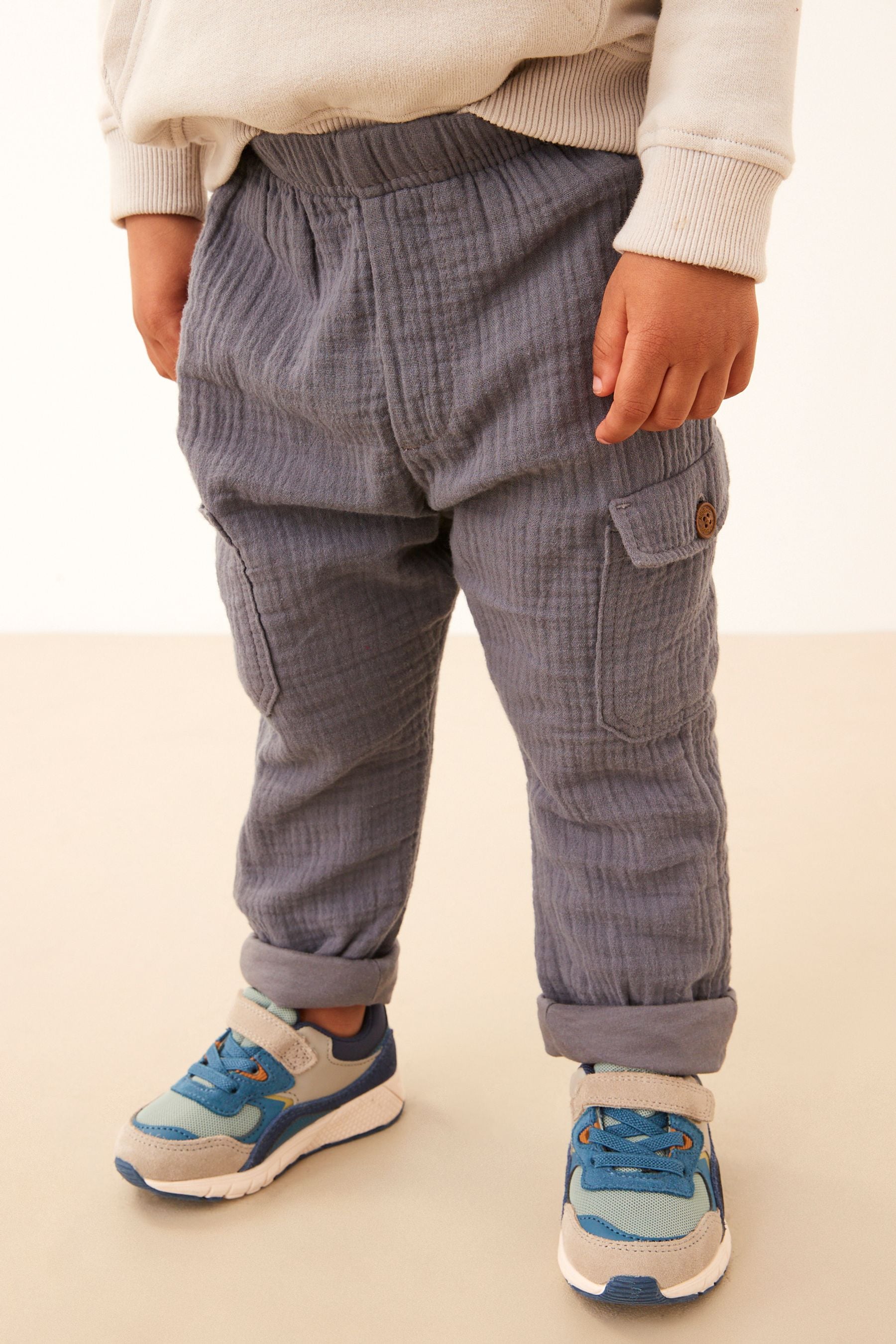 Grey Soft Textured Lined Cotton Trousers (3mths-7yrs)