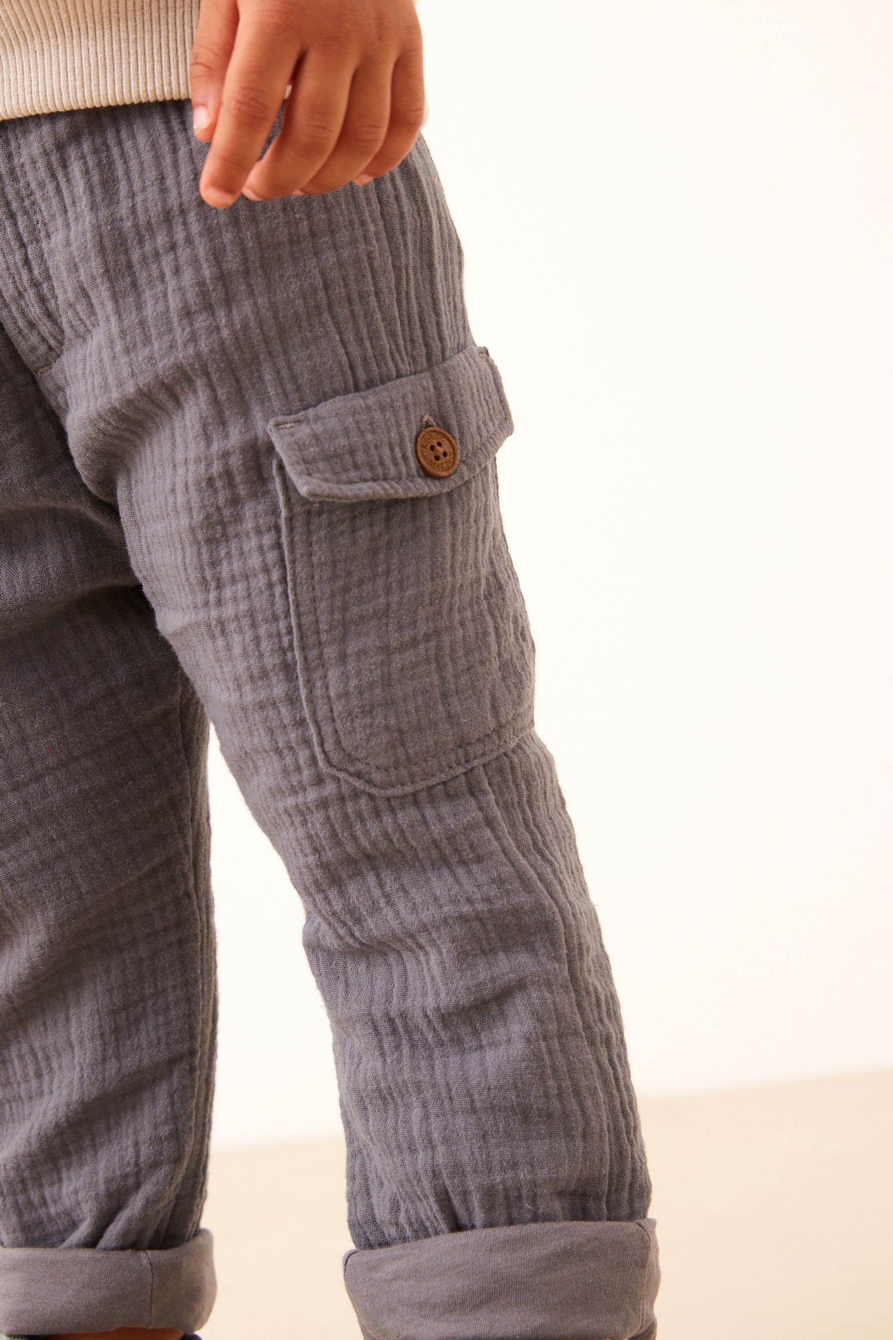 Grey Soft Textured Lined Cotton Trousers (3mths-7yrs)