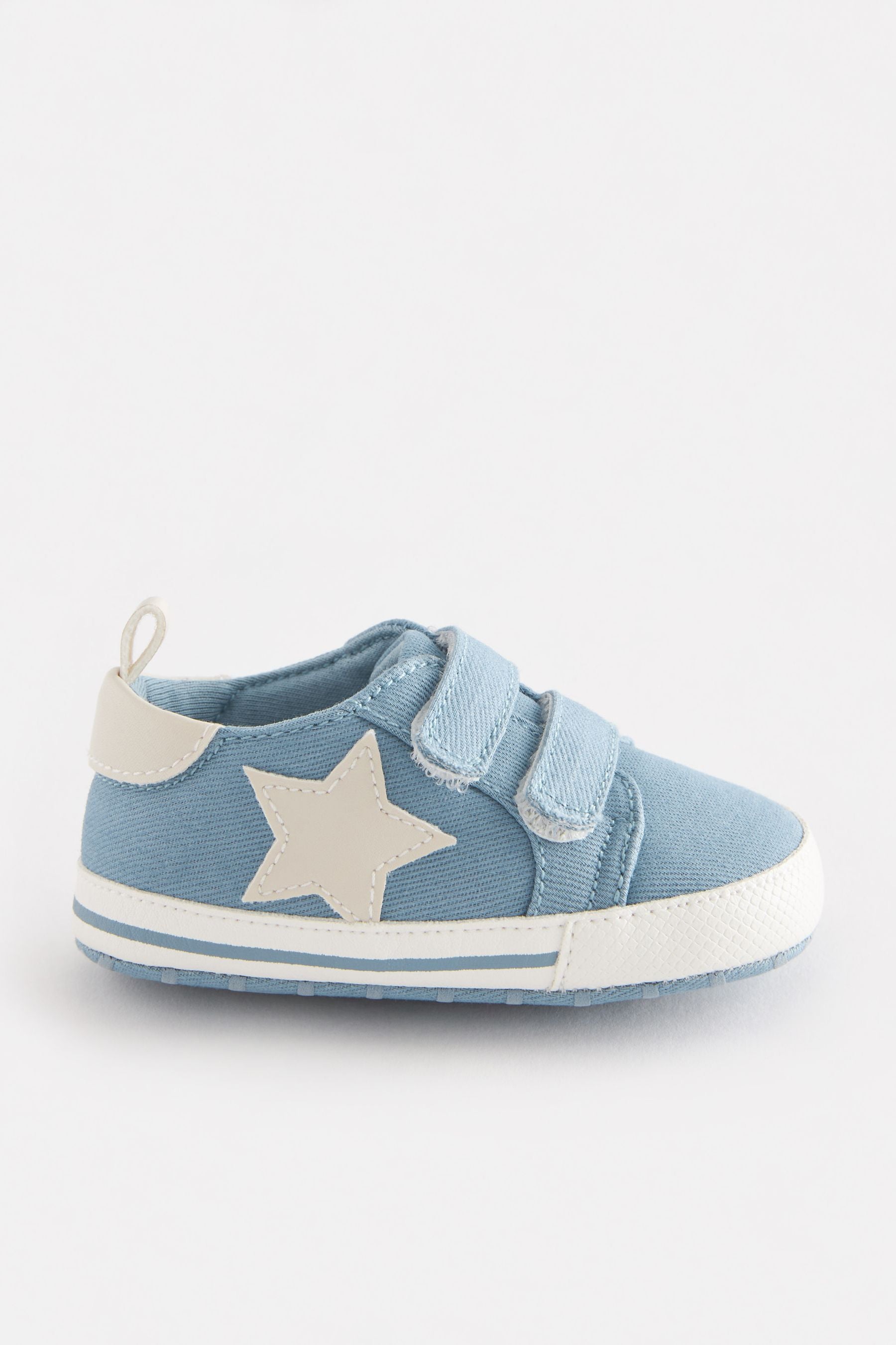 Blue Double Strap Star Baby Pram Shoes (0-24mths)