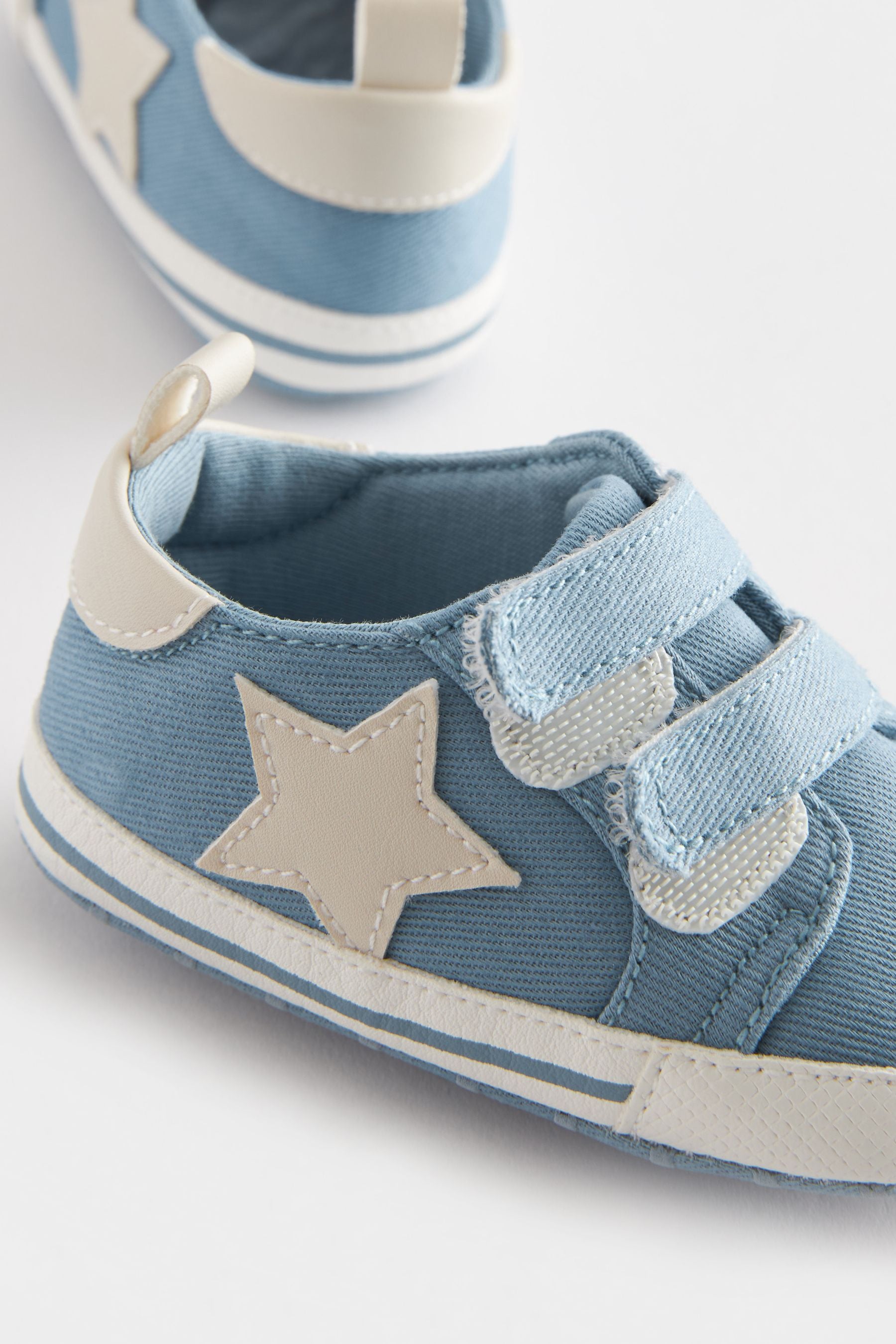 Blue Double Strap Star Baby Pram Shoes (0-24mths)