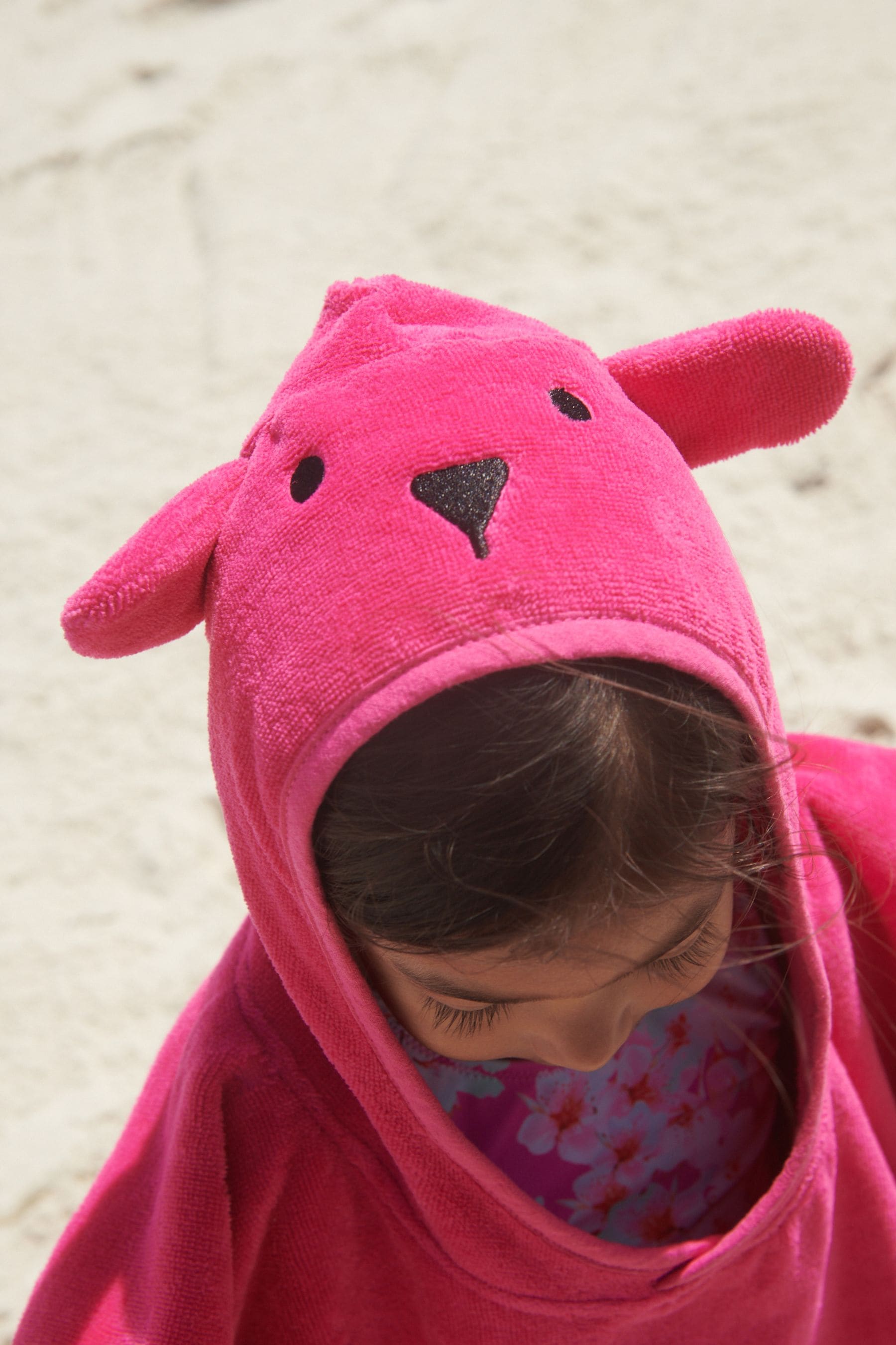 Bright Pink Bear Towelling Poncho