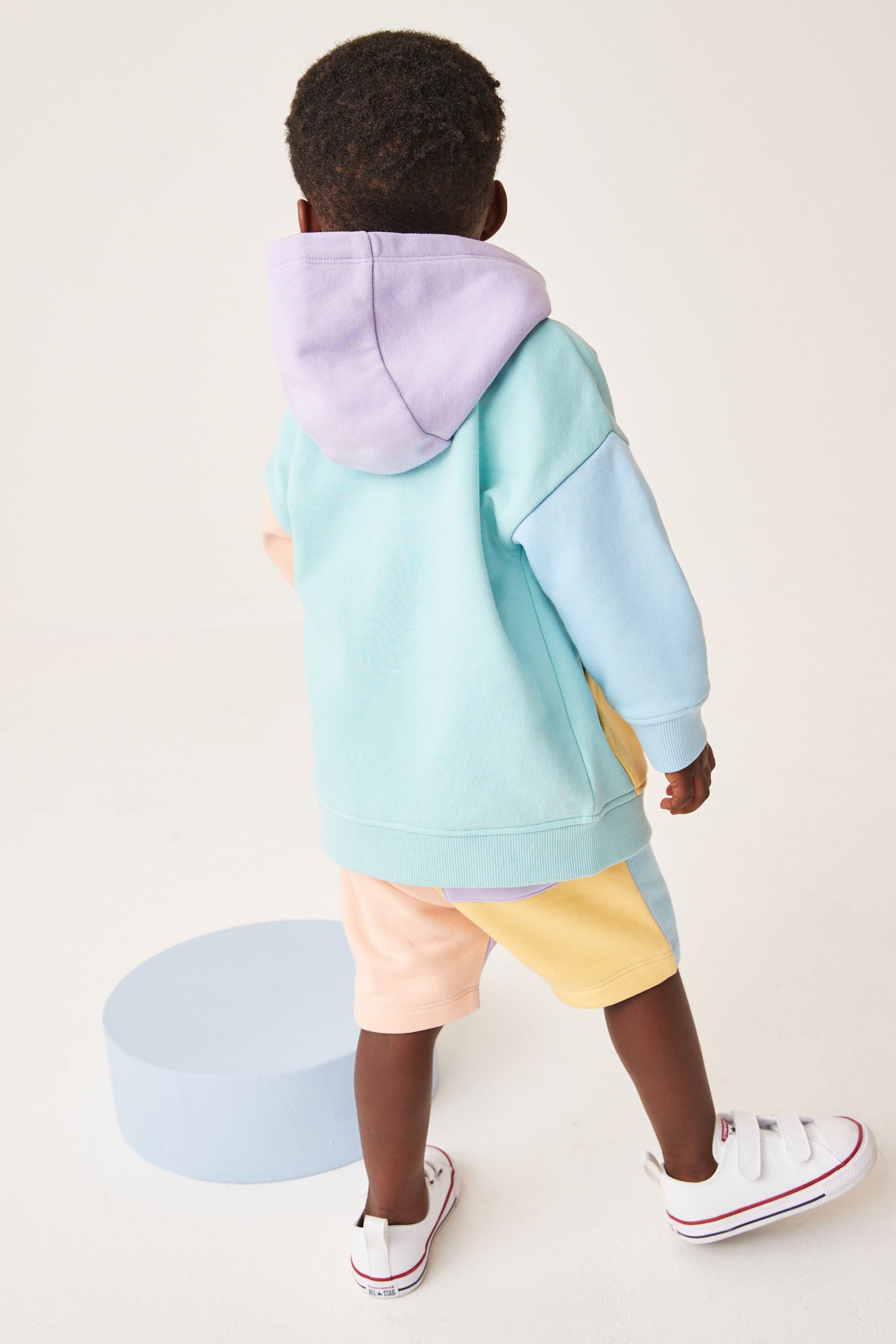 Blue & Yellow Colourblock Zip Through Hoodie and Shorts Set (3mths-7yrs)