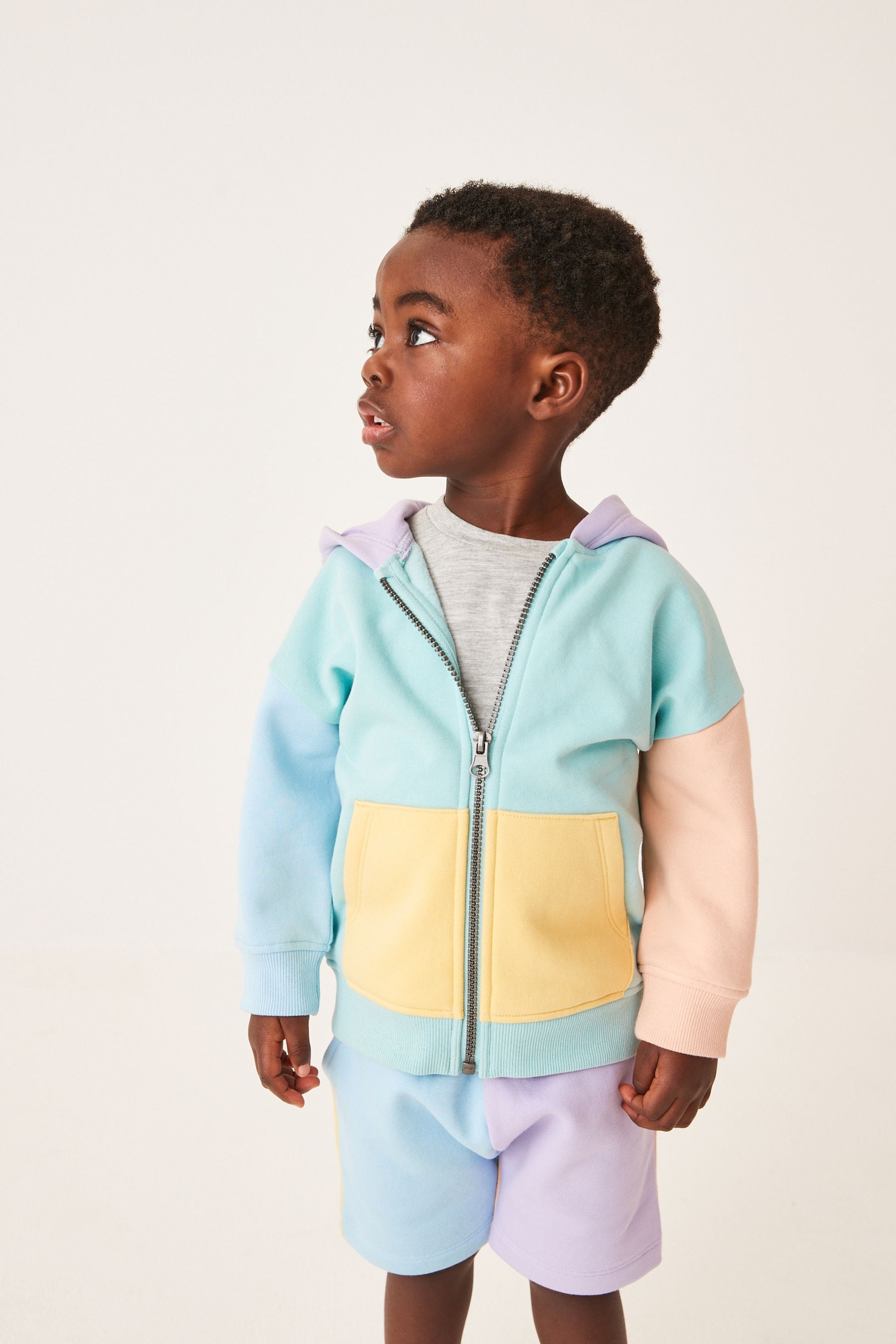 Blue & Yellow Colourblock Zip Through Hoodie and Shorts Set (3mths-7yrs)