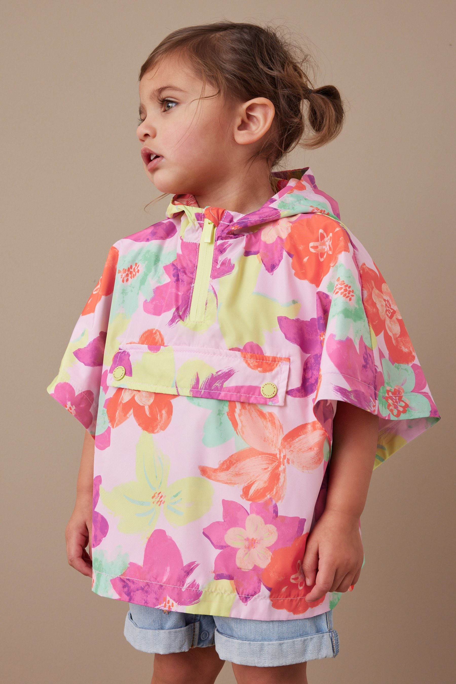 Multi Floral Shower Resistant Overhead Printed Pack Away Poncho Cagoule (3mths-7yrs)