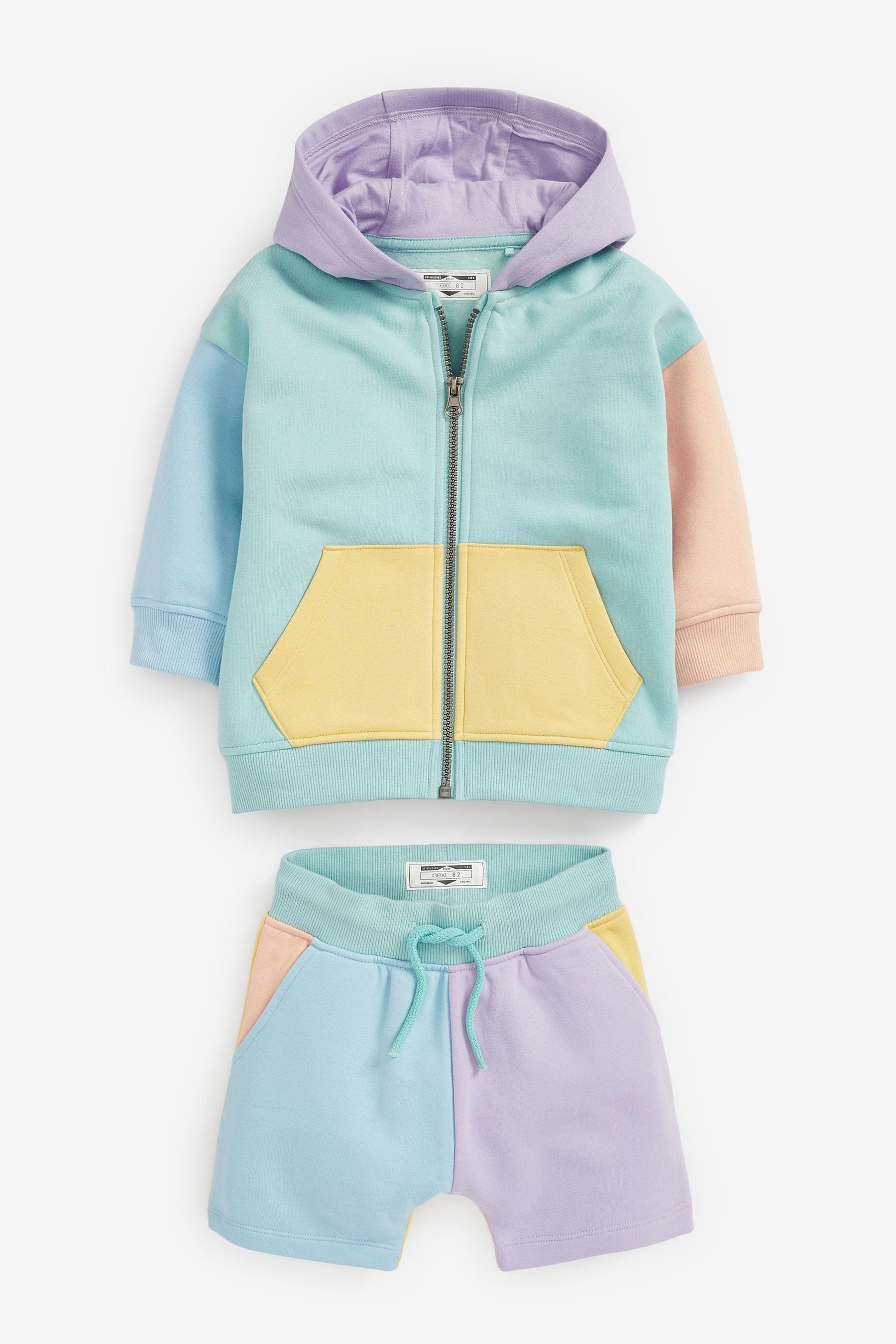 Blue & Yellow Colourblock Zip Through Hoodie and Shorts Set (3mths-7yrs)