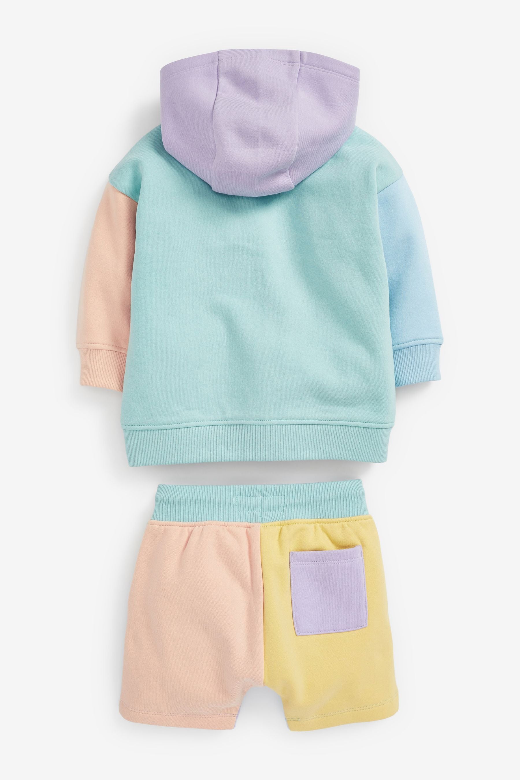 Blue & Yellow Colourblock Zip Through Hoodie and Shorts Set (3mths-7yrs)