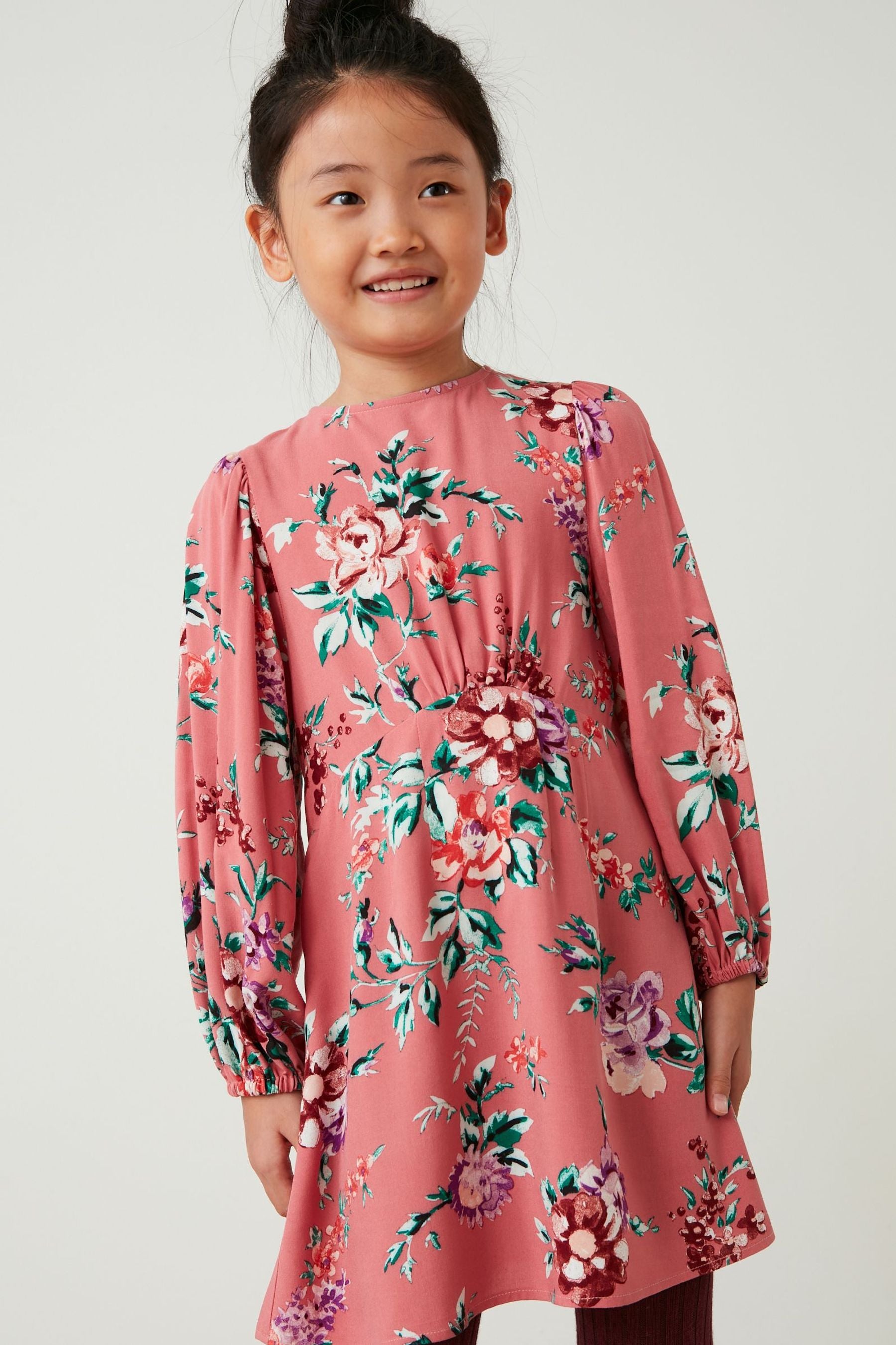 Pink Floral Printed Tea Dress (3-16yrs)