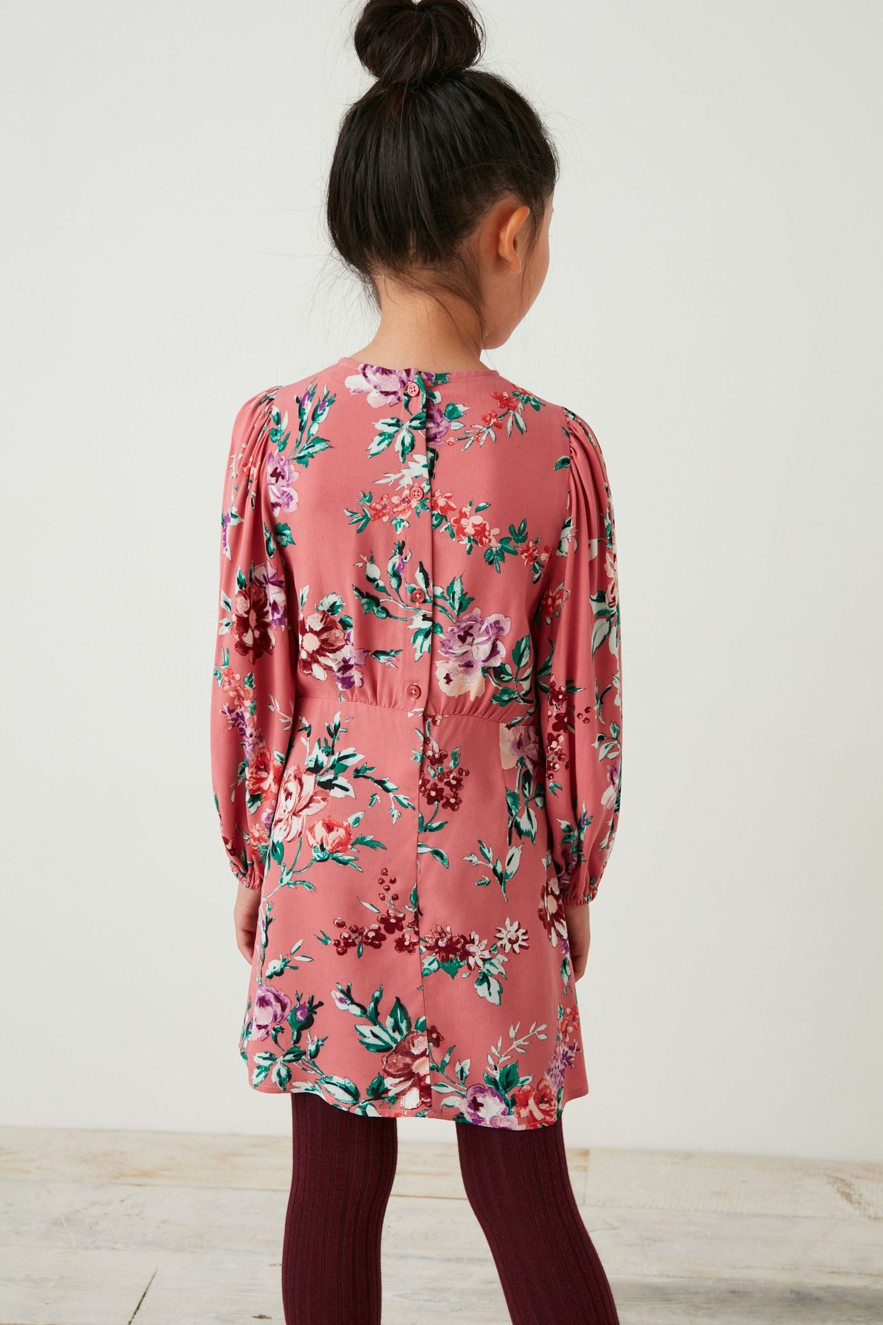 Pink Floral Printed Tea Dress (3-16yrs)